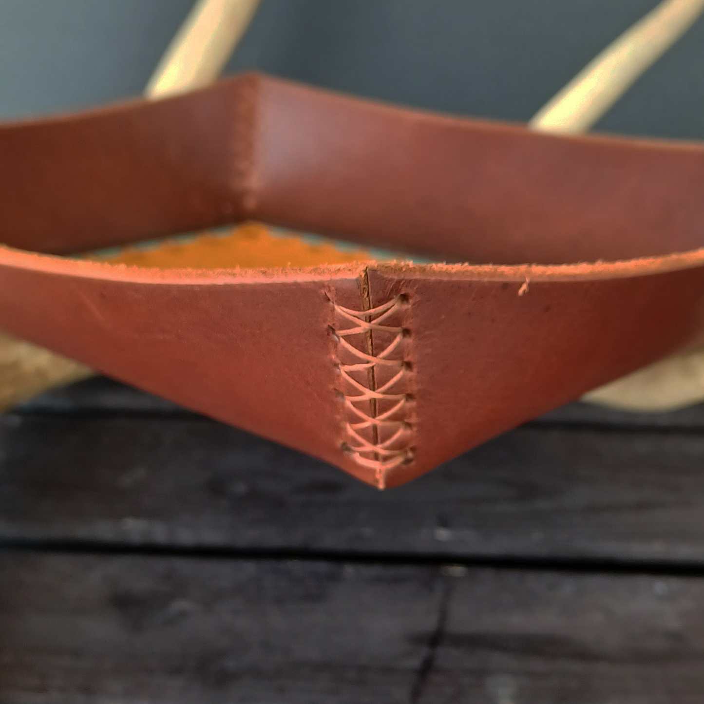 Boneyards EDC Tray Buffalo Brown with Cowskull Liner. Border Stamped and hand-painted. 209
