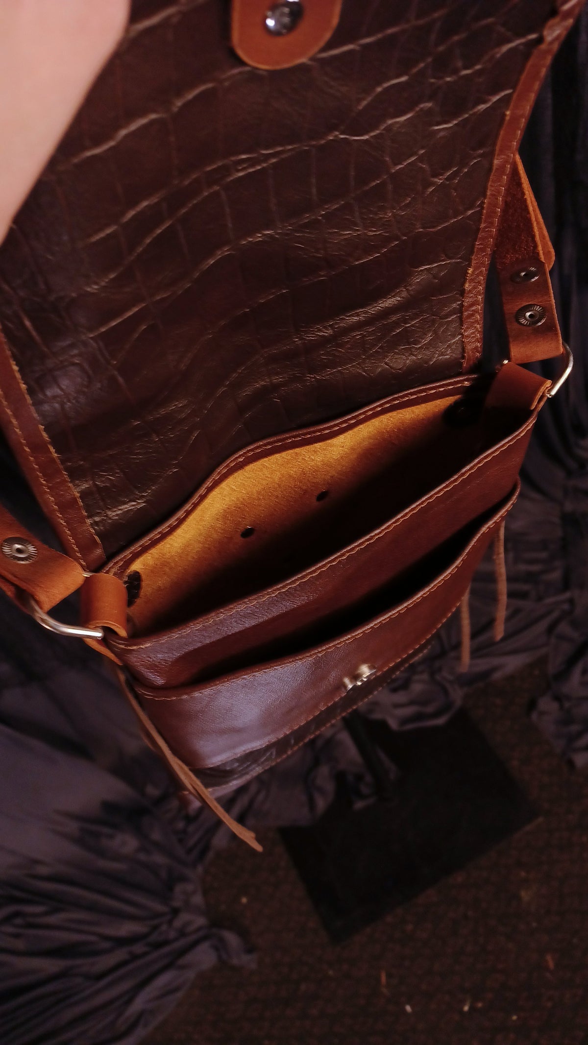 Standard Night Rider Leather Crossbody Bag - Brown - Western Gothic Biker Purse | SoulBound Leather 238