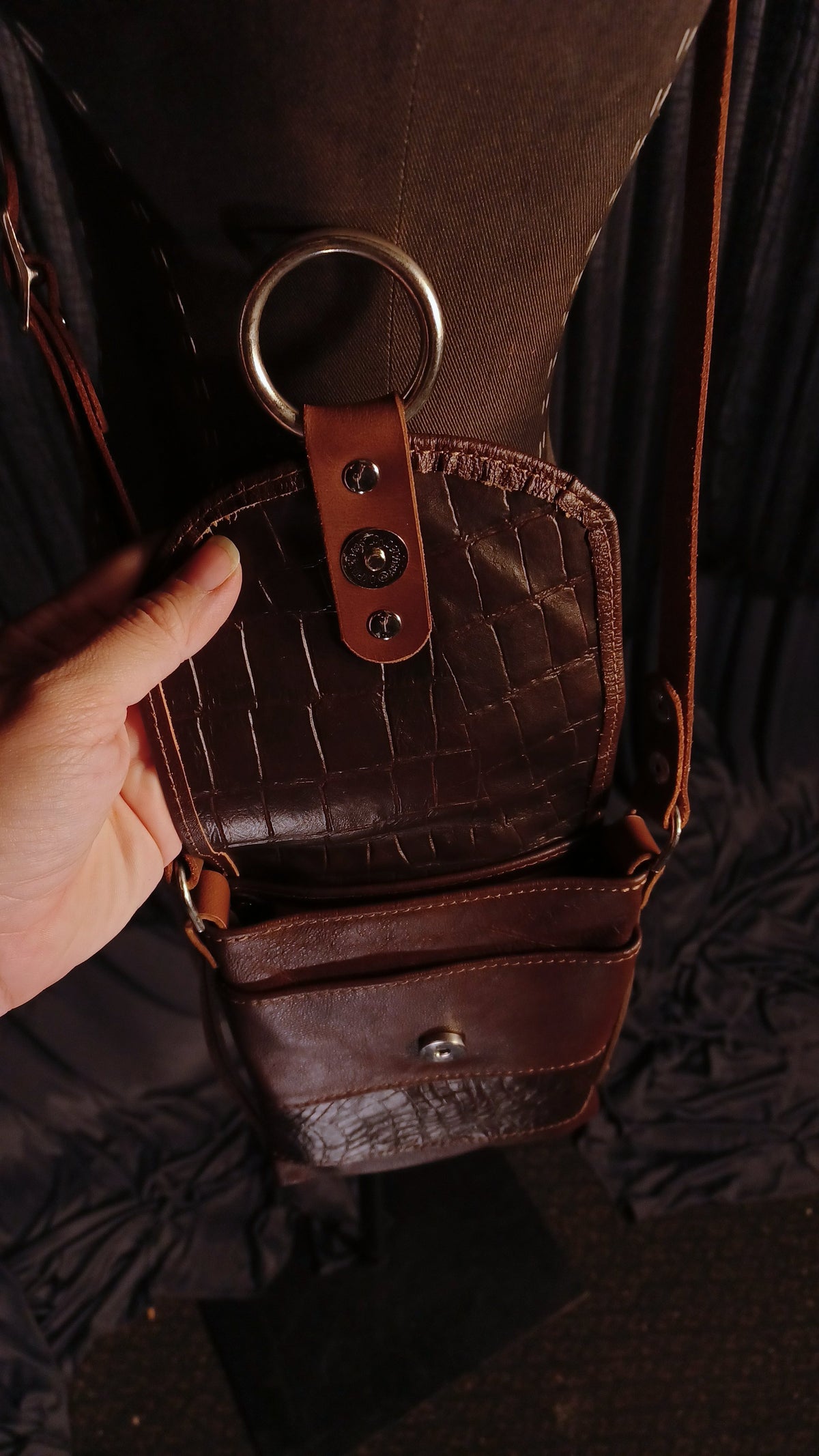 Small Night Rider Brown Leather Crossbody Bag - Western Gothic Biker Purse | SoulBound Leather 231