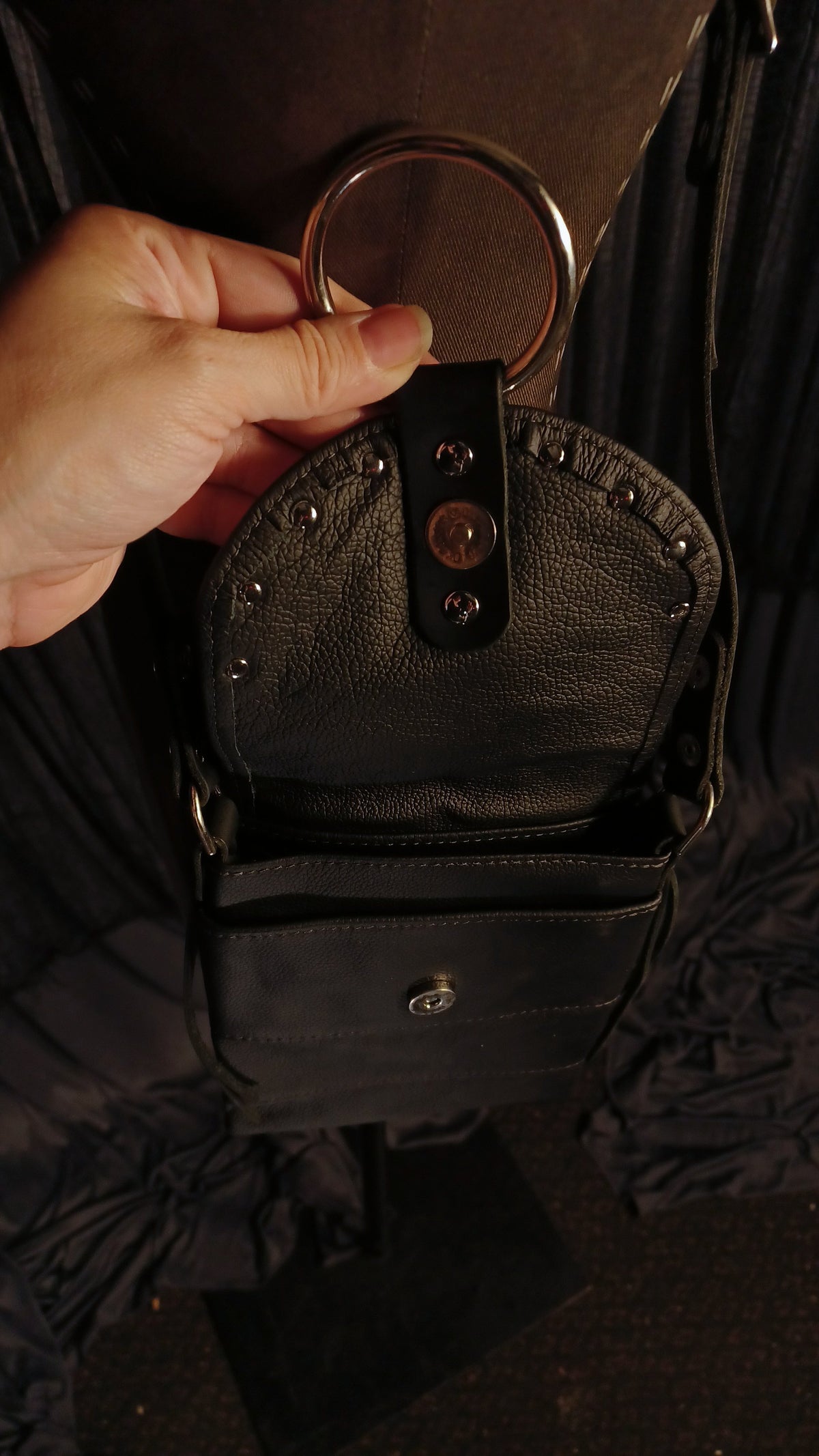Small Night Rider Studded Leather Crossbody Bag - Western Gothic Biker Purse | SoulBound Leather 229