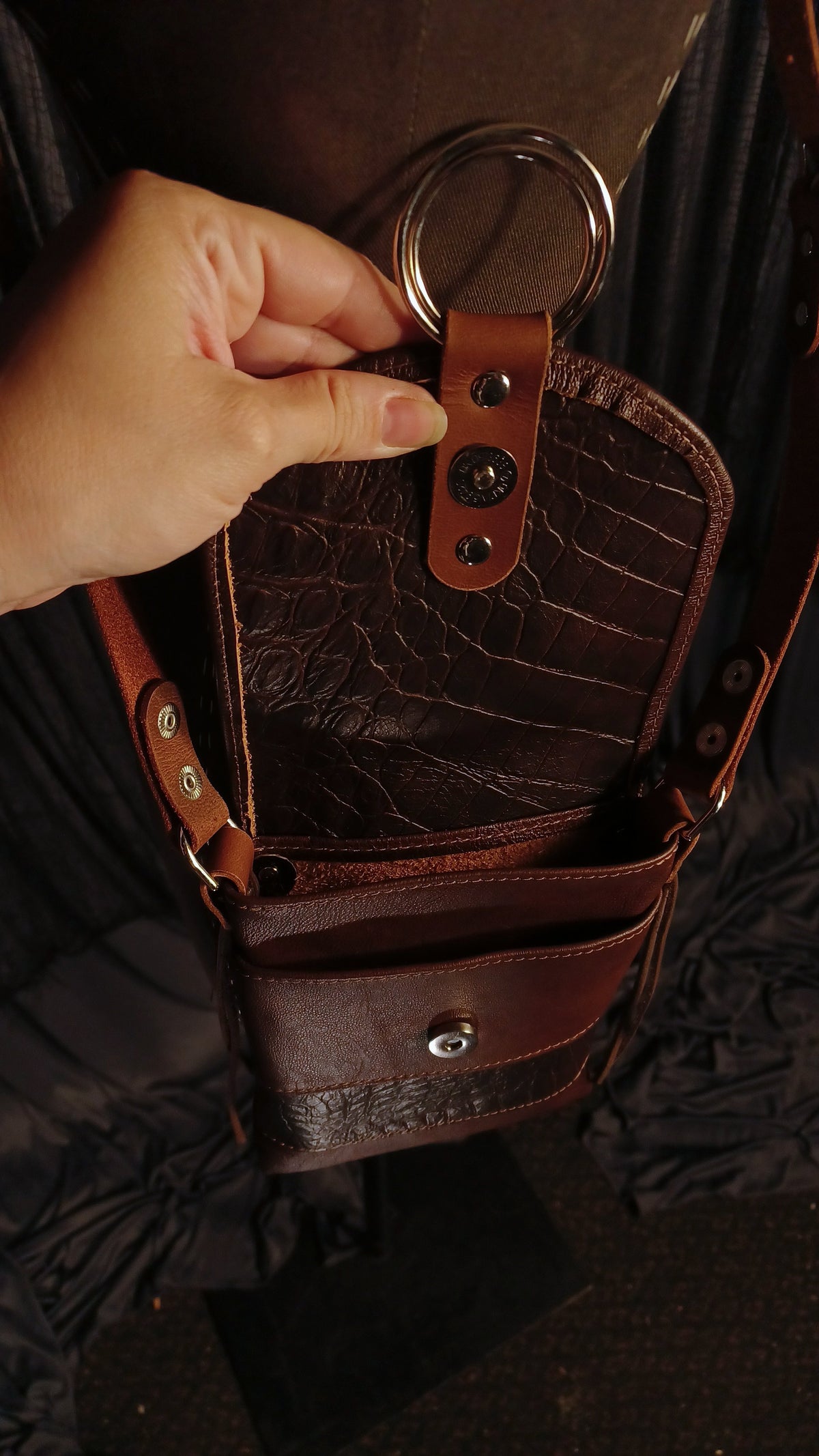 Small Night Rider Brown Leather Crossbody Bag - Western Gothic Biker Purse | SoulBound Leather 232