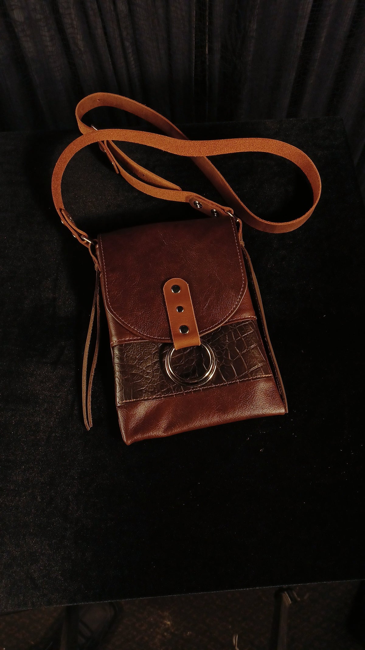 Small Night Rider Brown Leather Crossbody Bag - Western Gothic Biker Purse | SoulBound Leather 232