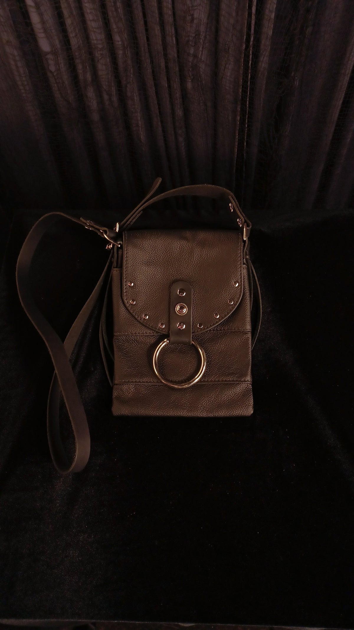 Small Night Rider Studded Leather Crossbody Bag - Western Gothic Biker Purse | SoulBound Leather 229