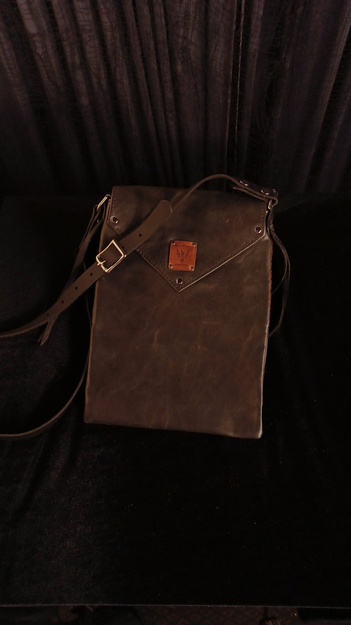 Standard Night Rider Leather Crossbody Bag - Horseshoe Concho - Western Gothic Biker Purse | SoulBound Leather 236