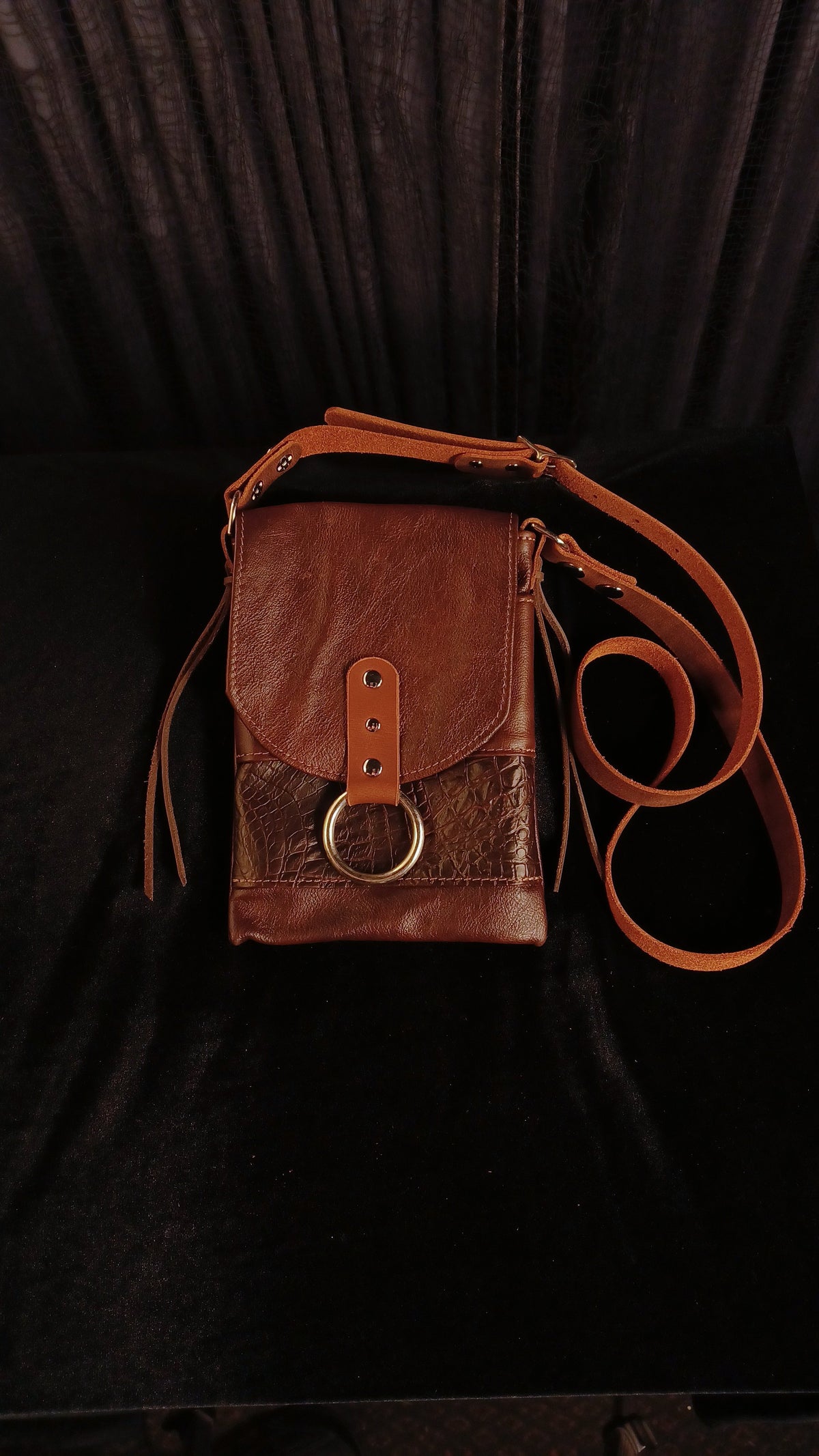 Small Night Rider Brown Leather Crossbody Bag - Western Gothic Biker Purse | SoulBound Leather 231