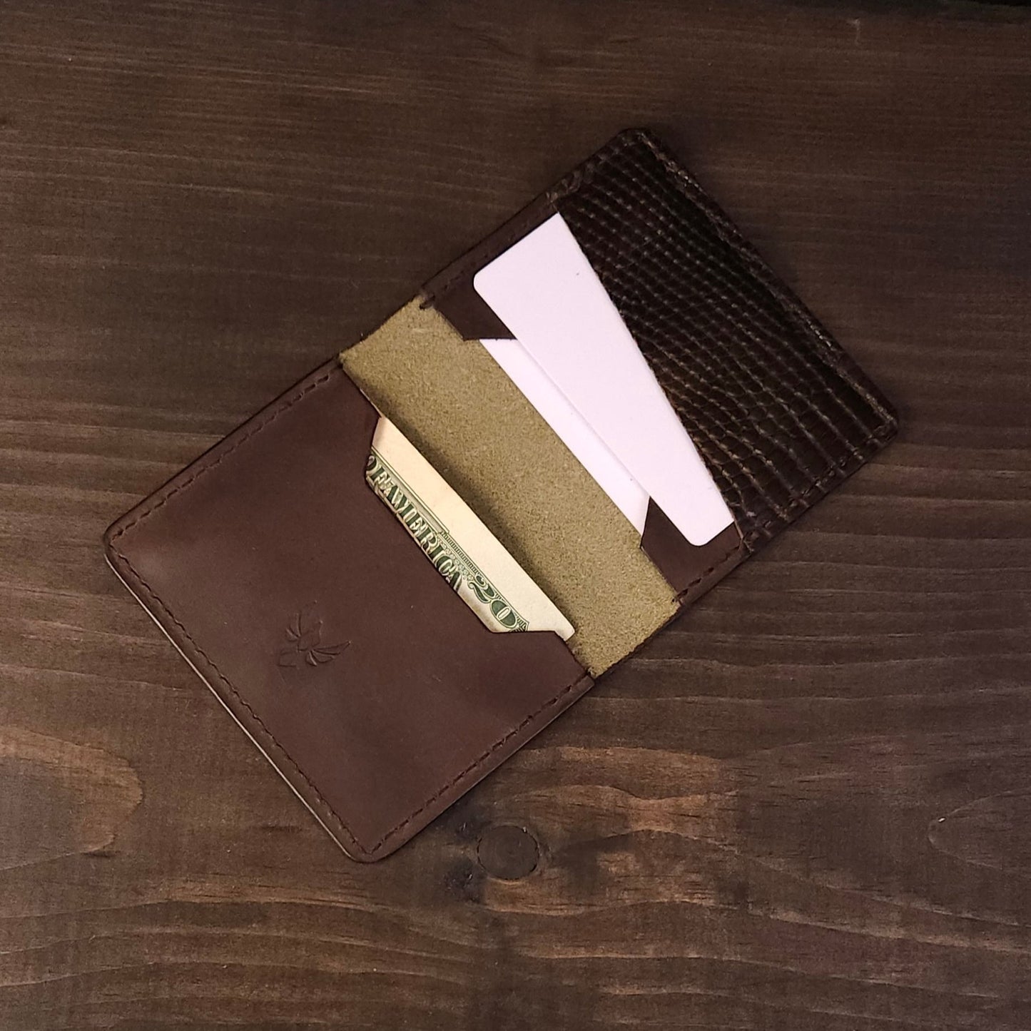 Lizard Compact Wallet. Brown and Olive. 64