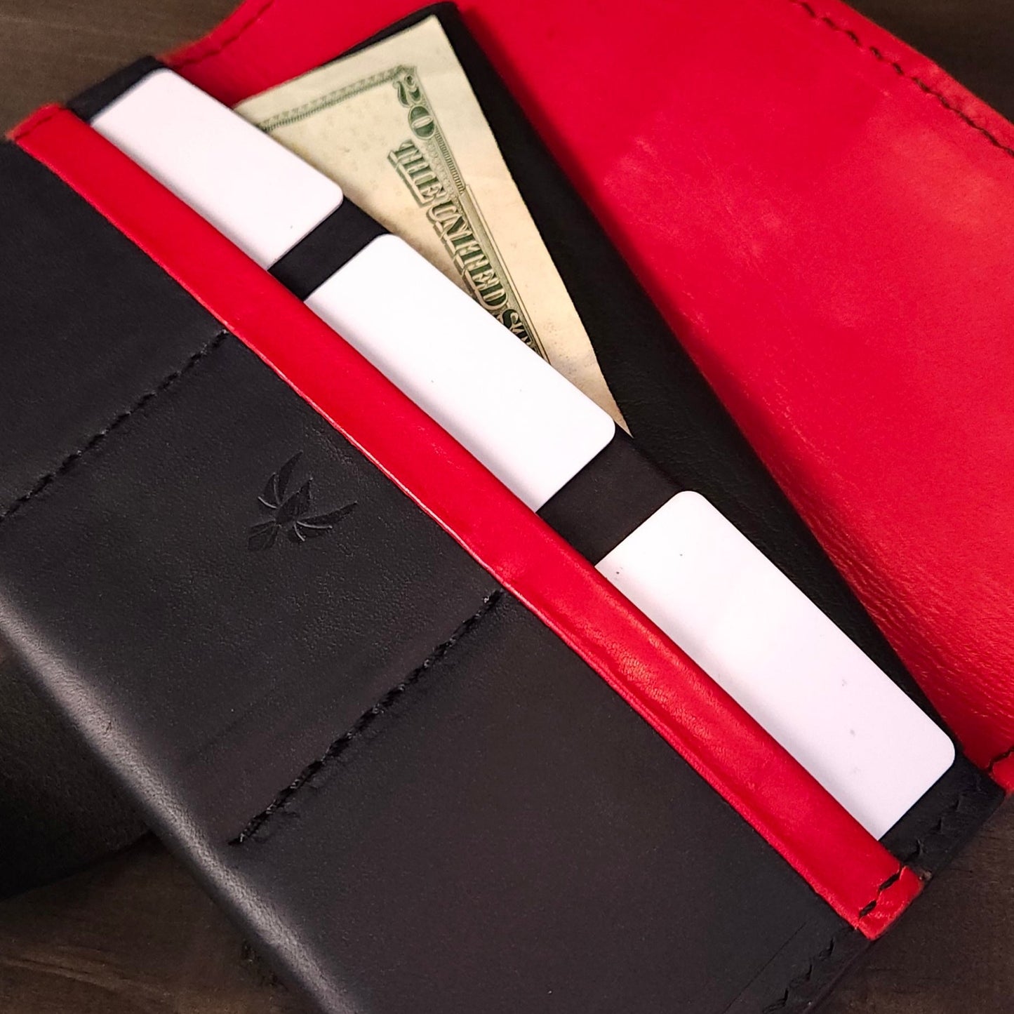 Sweet Caroline Premium Wallet. Navy Blue Minerva. Red Kangaroo Lining. 87