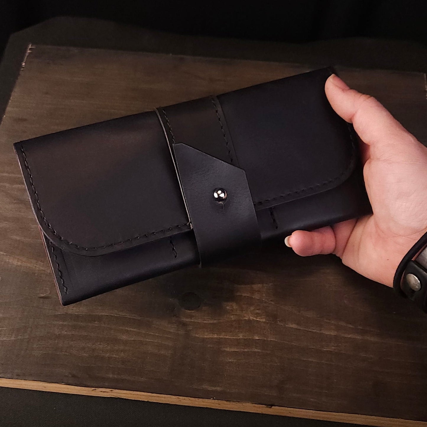 Sweet Caroline Premium Wallet. Navy Blue Minerva. Red Kangaroo Lining. 87