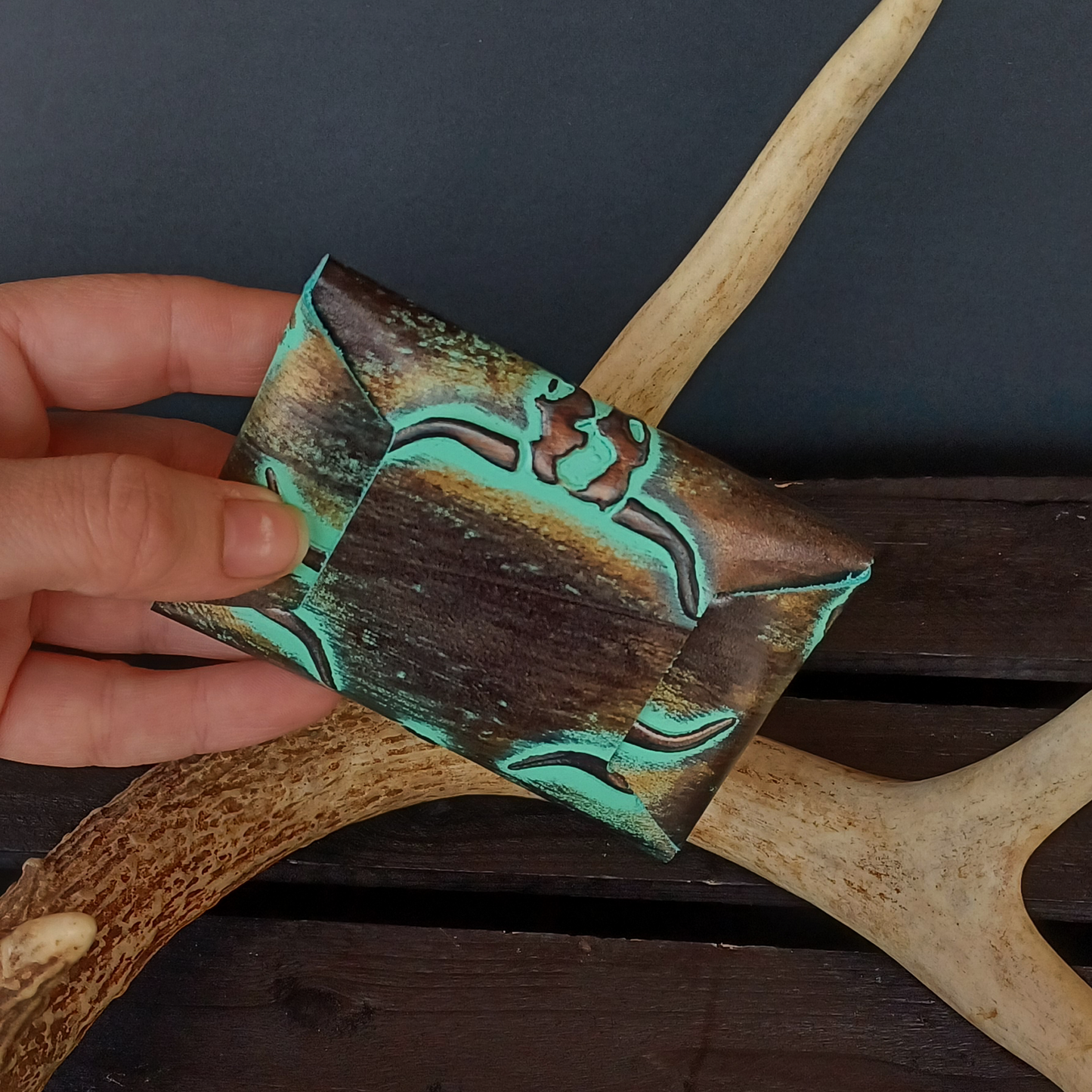 Folded Fate Wallet. CowSkull Turquoise. 205