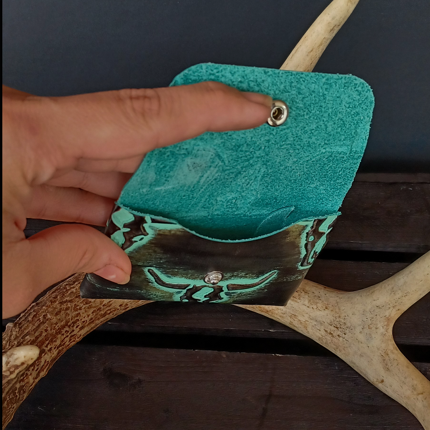 Folded Fate Wallet. CowSkull Turquoise. 205
