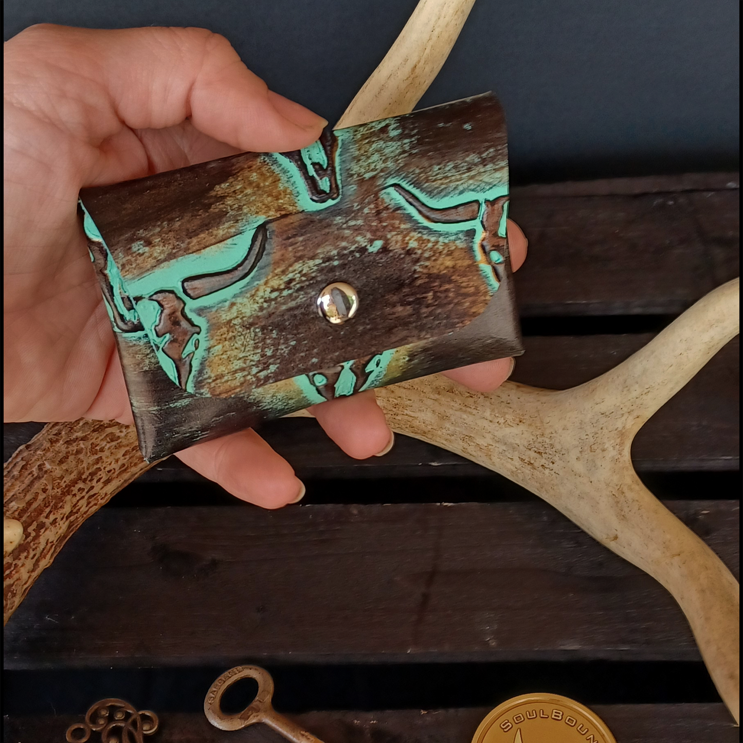Folded Fate Wallet. CowSkull Turquoise. 205