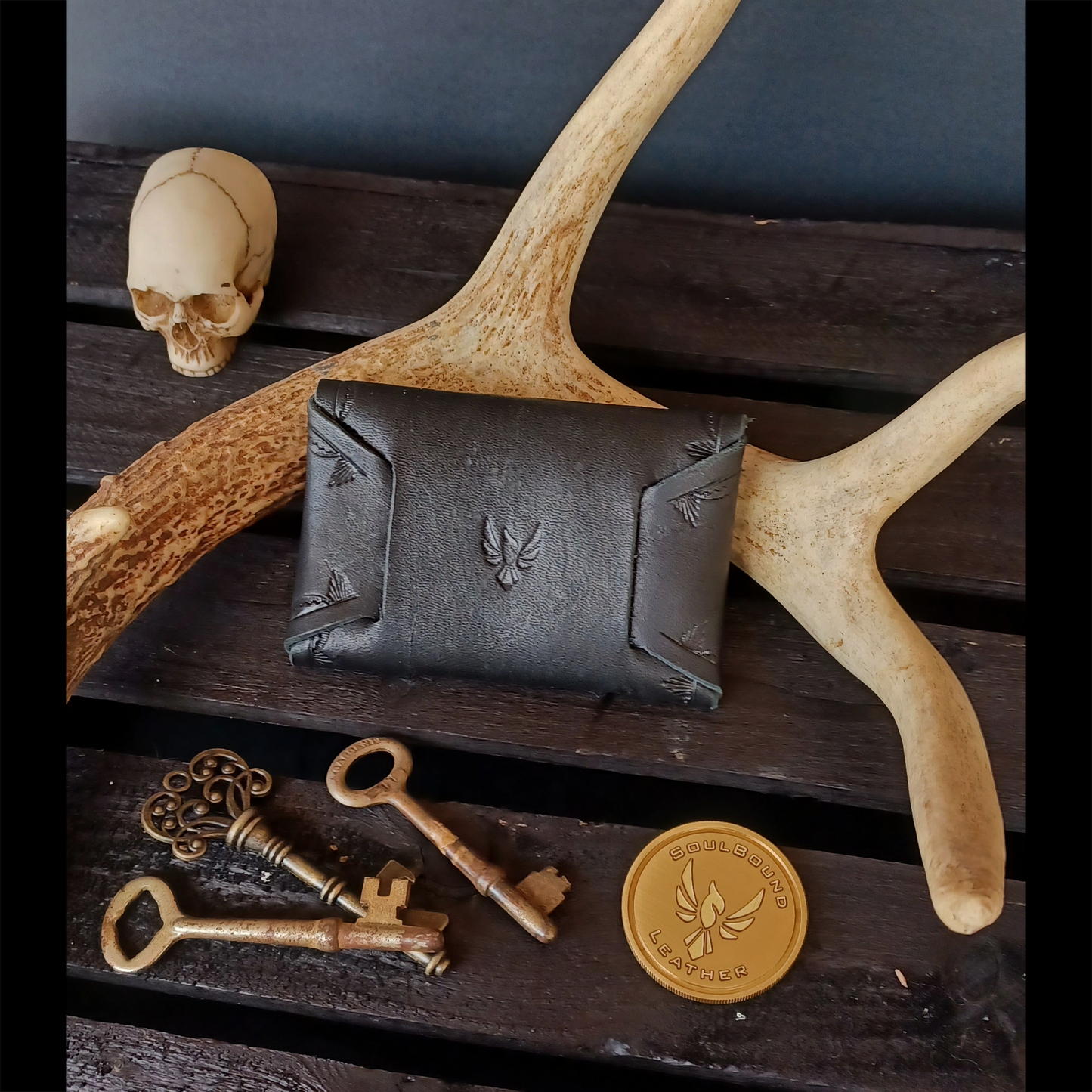 Folded Fate Wallet. Black. Border Stamp. 202