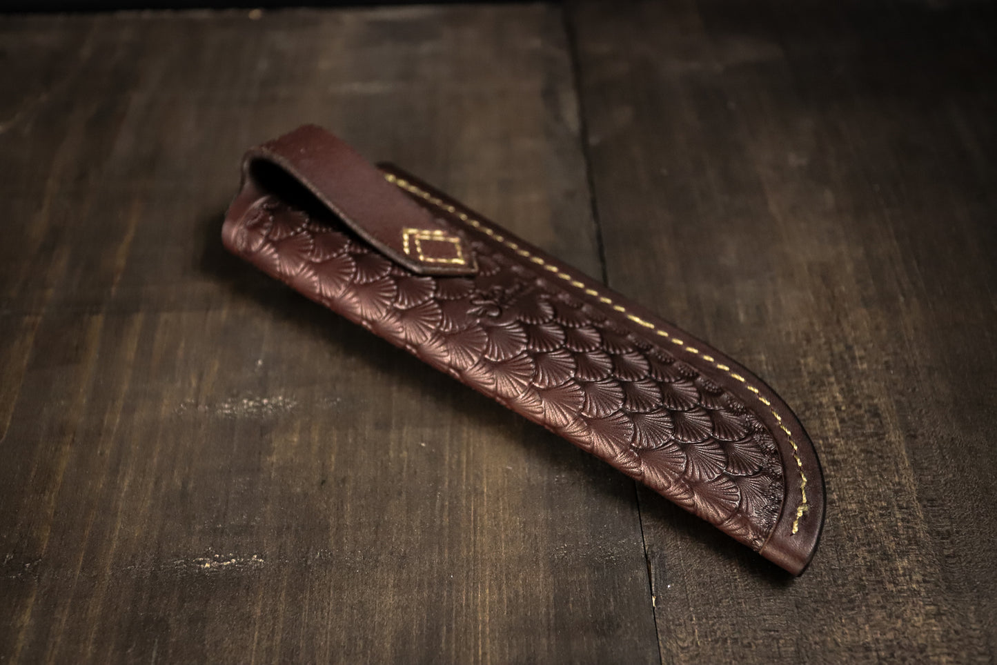 SBL4 Foldover Sheath. Fan. Dark Brown. Sand Stitch.
