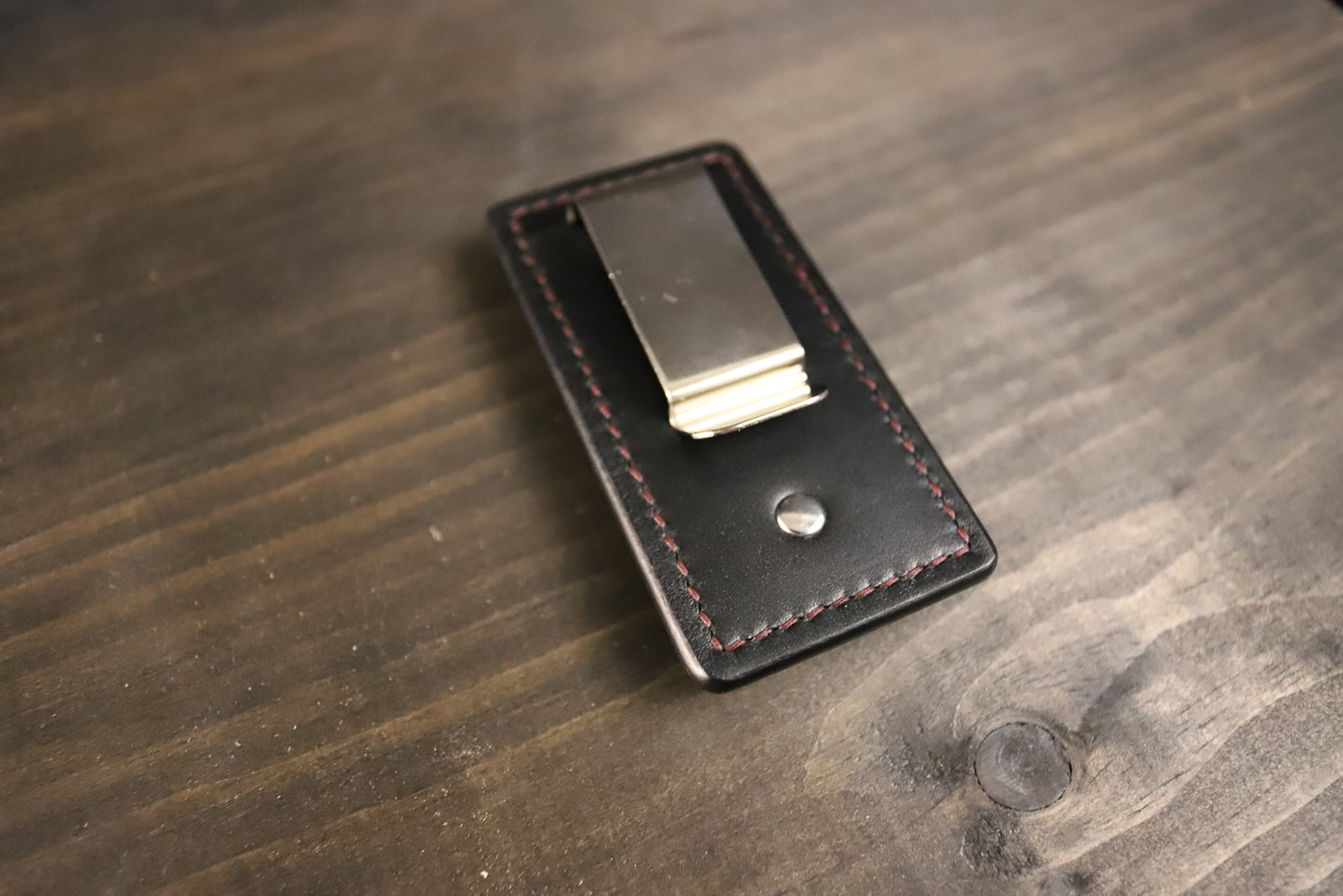 Belt Clip Keychain. Black. Burgundy Stitch. #3