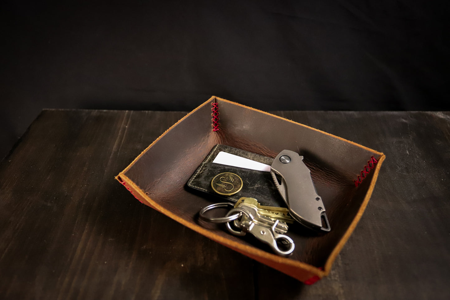 EDC Dump Tray Water Buffalo. Red Stitch. Rough Out. #10
