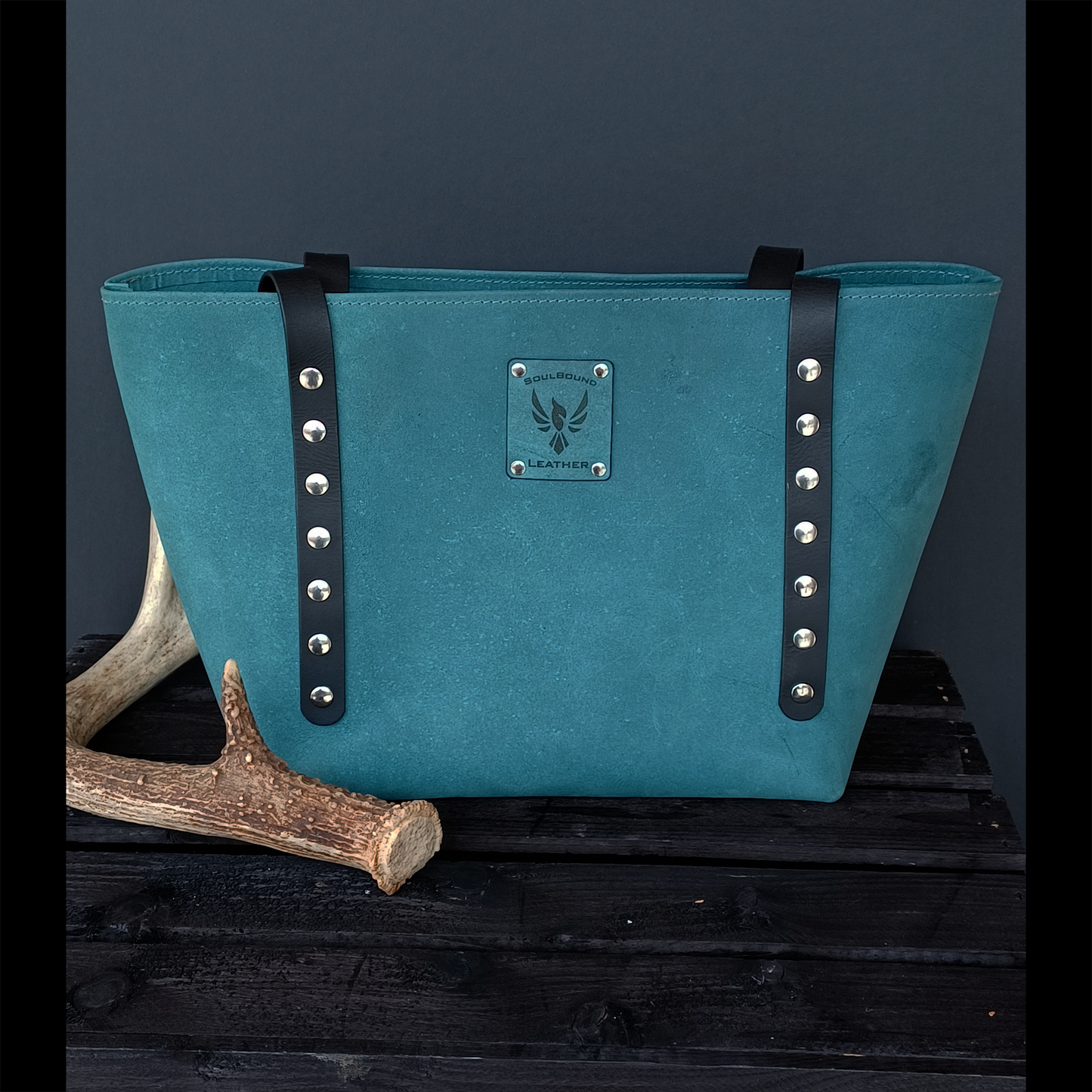Dustwalker Tote - Small Slate Blue. Black Accents. Rivets & D Rings 206