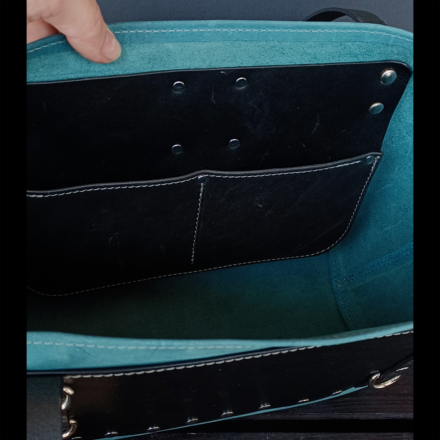 Dustwalker Tote - Small Slate Blue. Black Accents. Rivets & D Rings 206