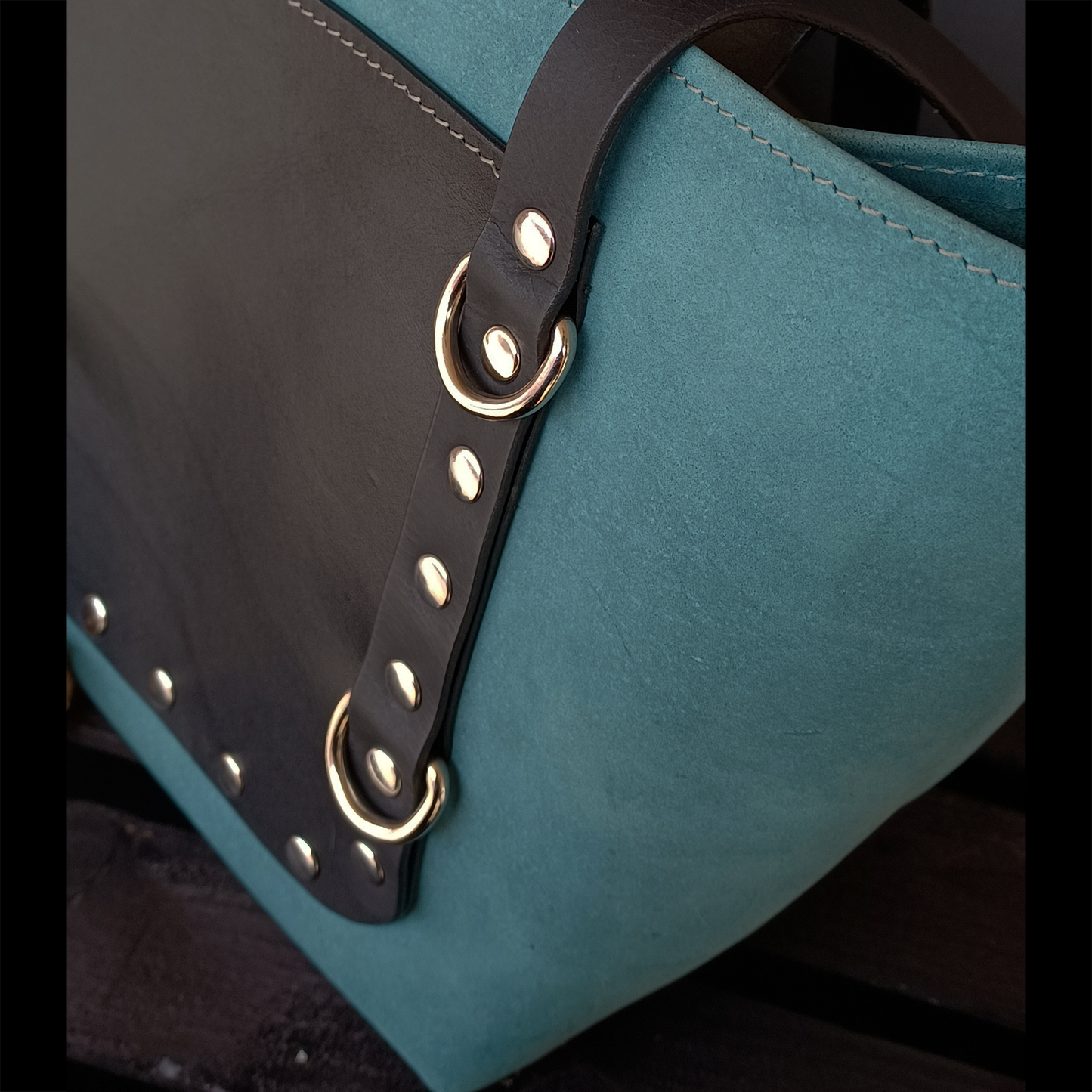 Dustwalker Tote - Small Slate Blue. Black Accents. Rivets & D Rings 206