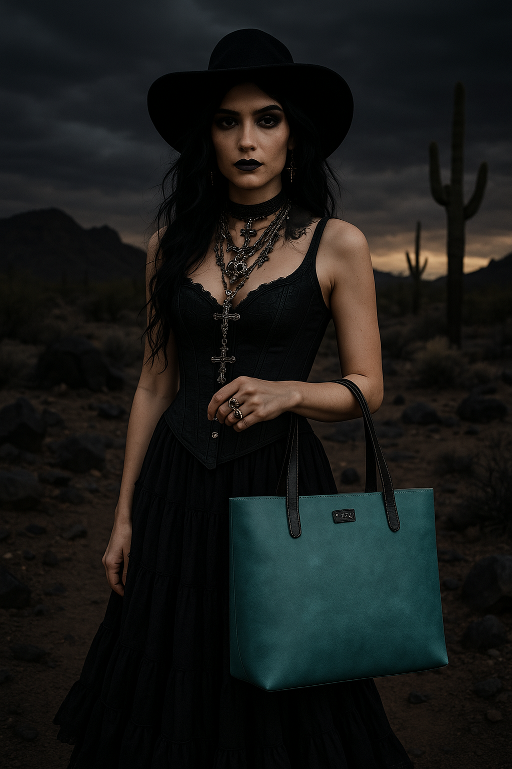 Slate Blue & Black Handcrafted Leather Tote #135