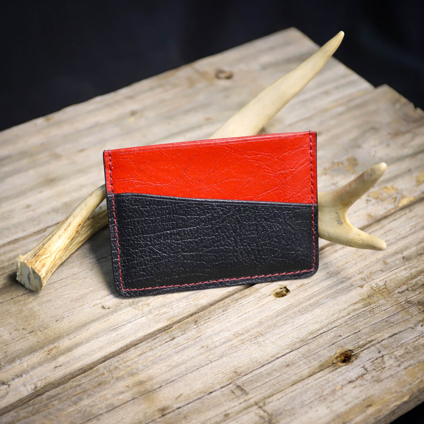 SBL Premium Card Wallet. Red & Black Pigskin. Red Stitch. #38