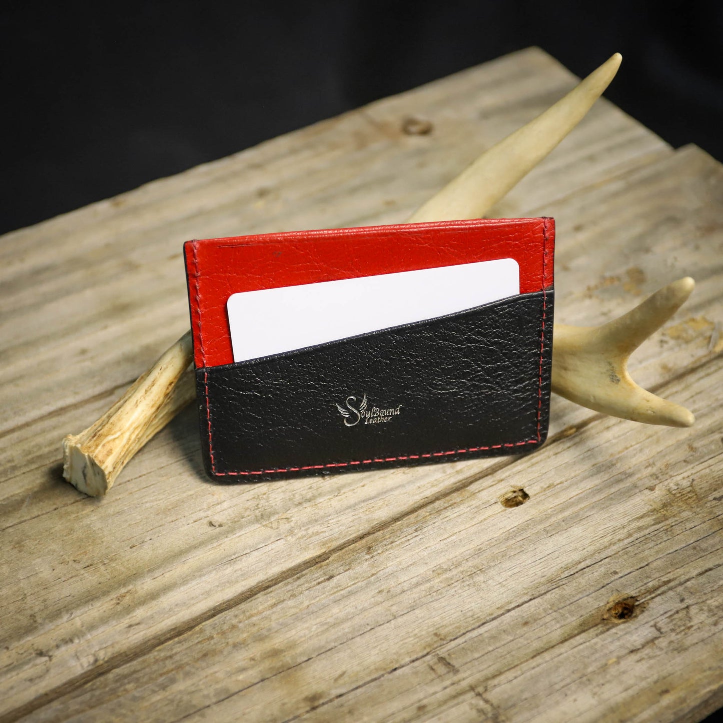 SBL Premium Card Wallet. Red & Black Pigskin. Red Stitch. #38