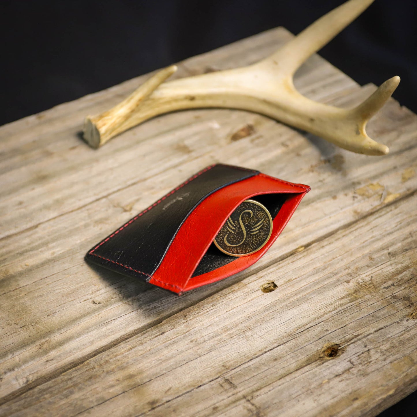 SBL Premium Card Wallet. Red & Black Pigskin. Red Stitch. #38