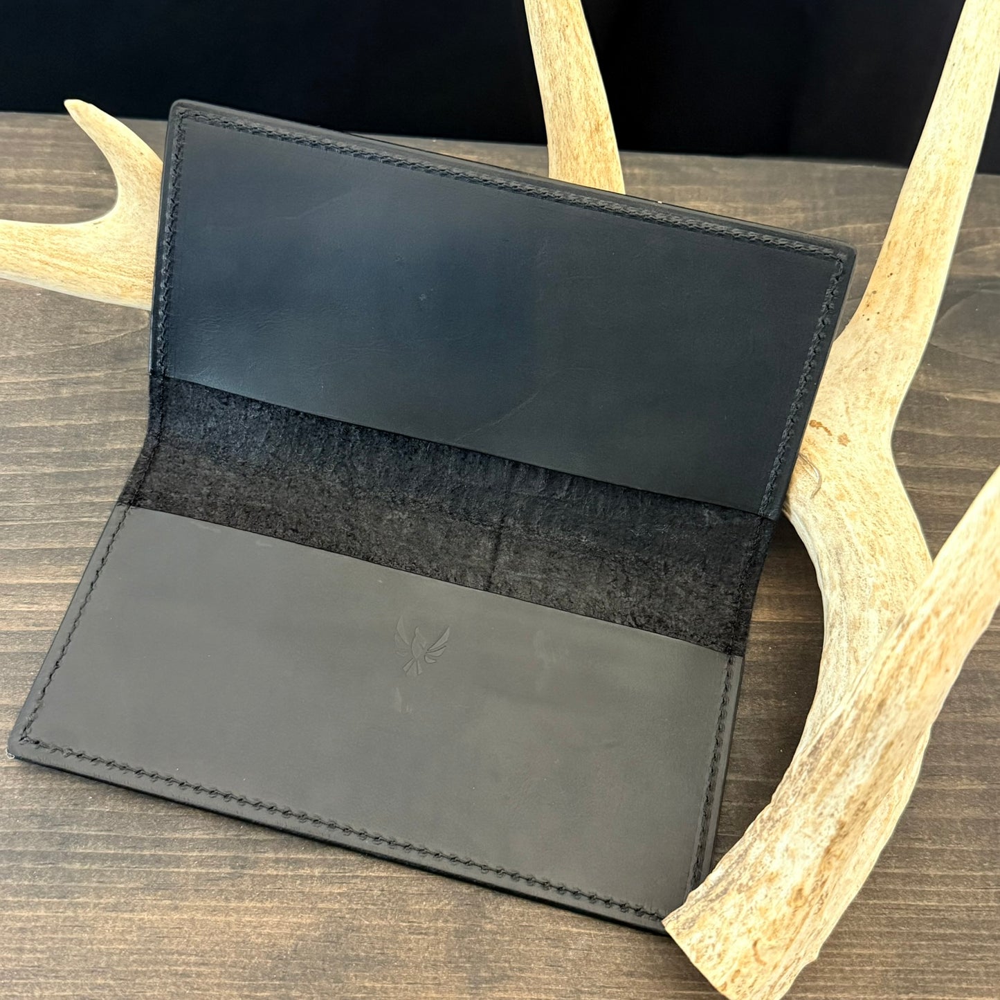 Checkbook Cover. Black Embossed Crocodile. Black Stitch. #143