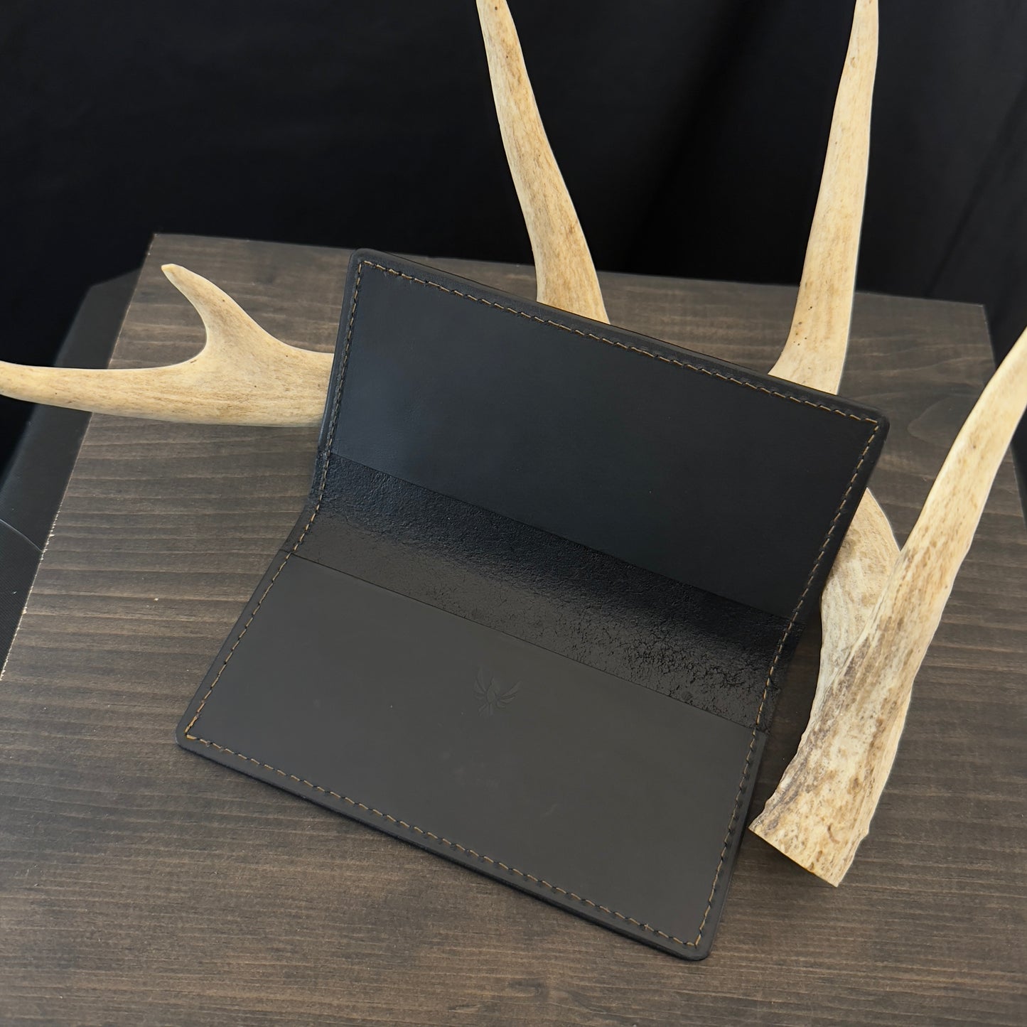 Checkbook Cover. Black English Bridle. Brown Stitch. #146