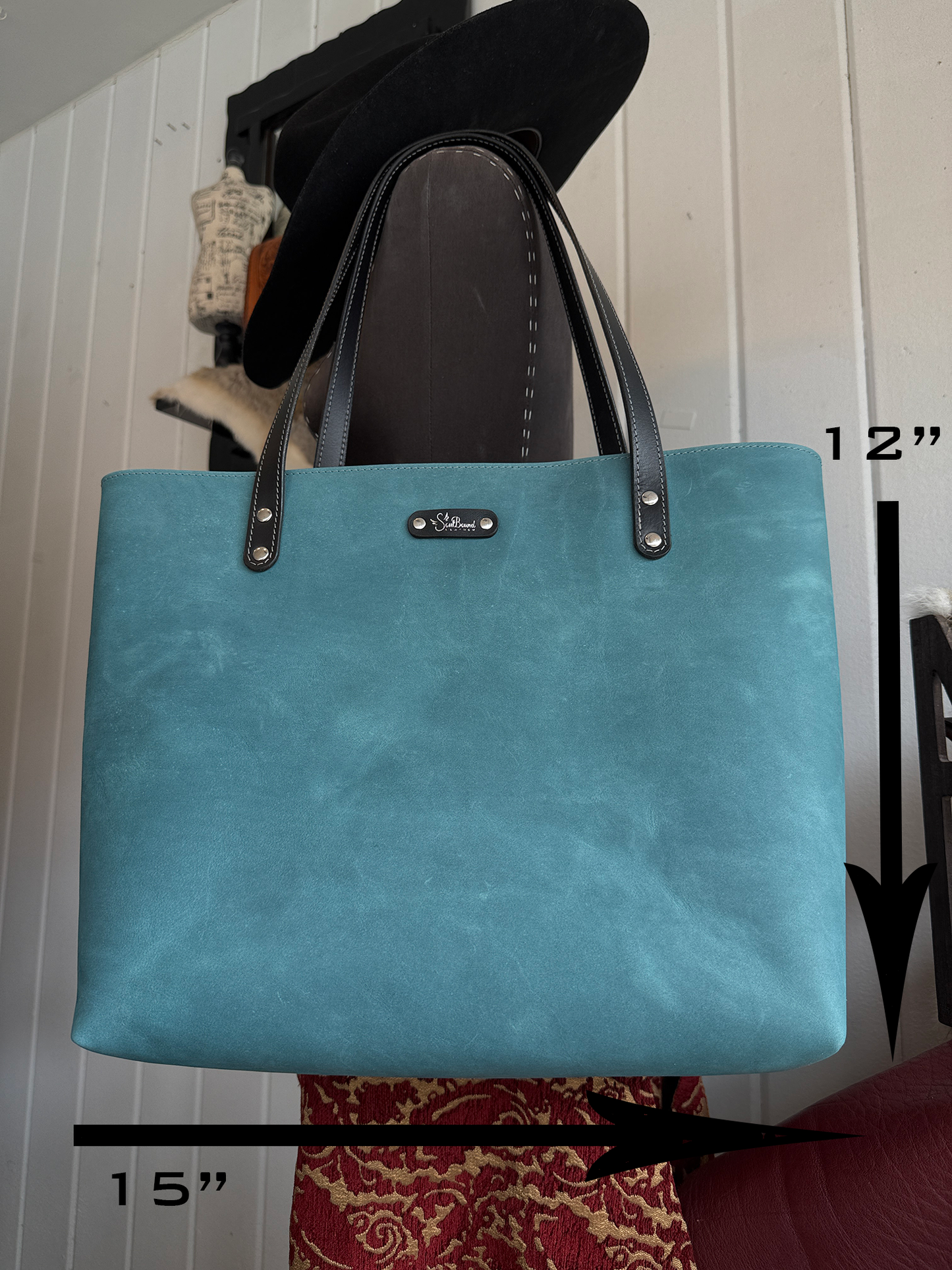 Slate Blue & Black Handcrafted Leather Tote #135