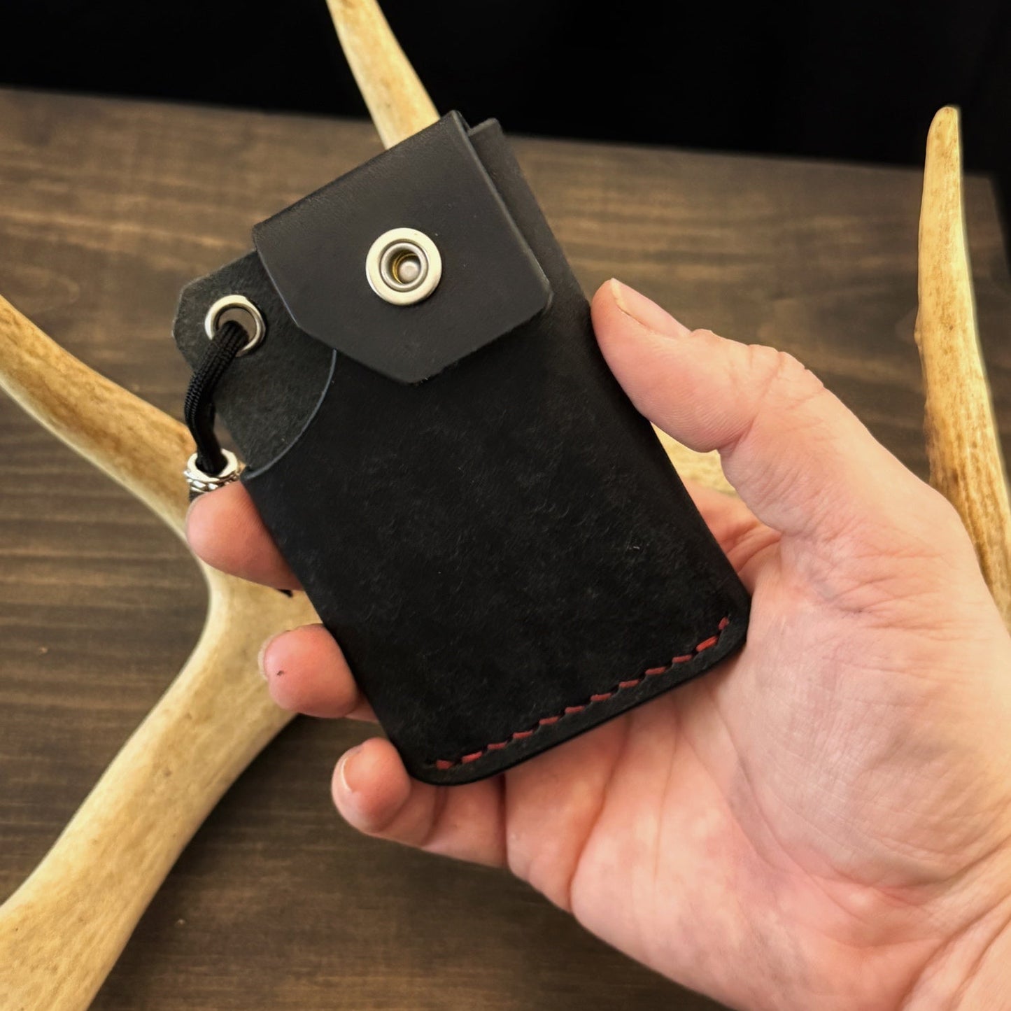 Tauren EDC Wallet Black Pueblo. Red Pocket. Red Stitch. #137