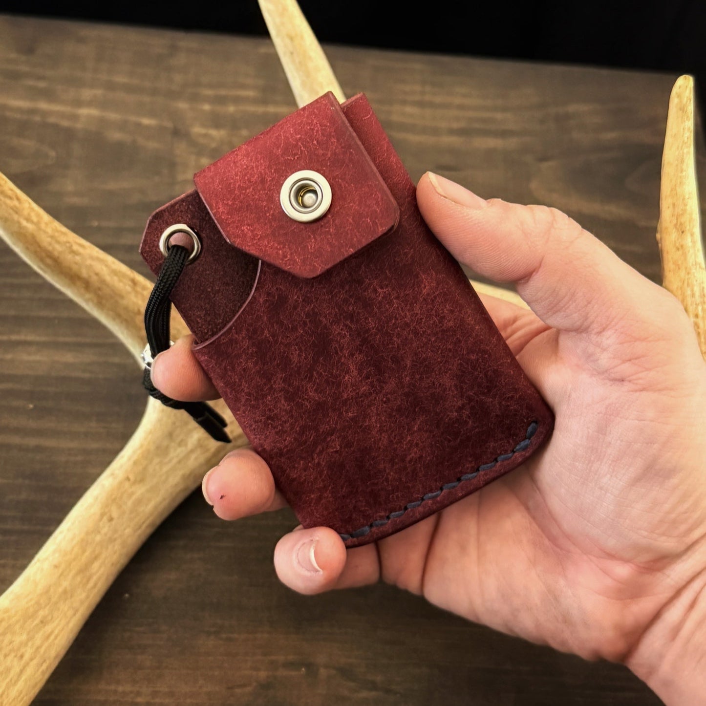 Tauren EDC Wallet Bordeaux Pueblo. Navy Blue Pueblo Pocket. Navy Blue Stitch. #139