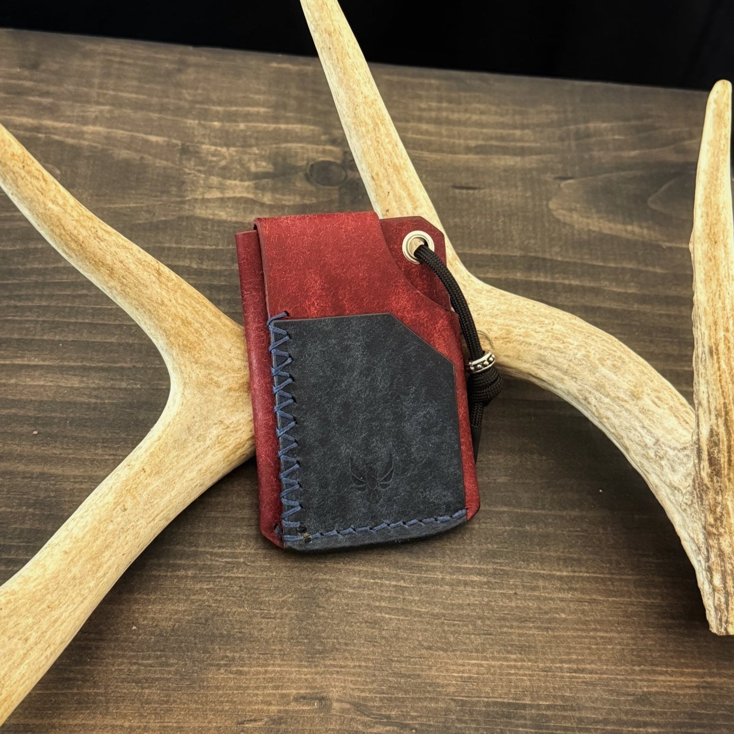 Tauren EDC Wallet Bordeaux Pueblo. Navy Blue Pueblo Pocket. Navy Blue Stitch. #139