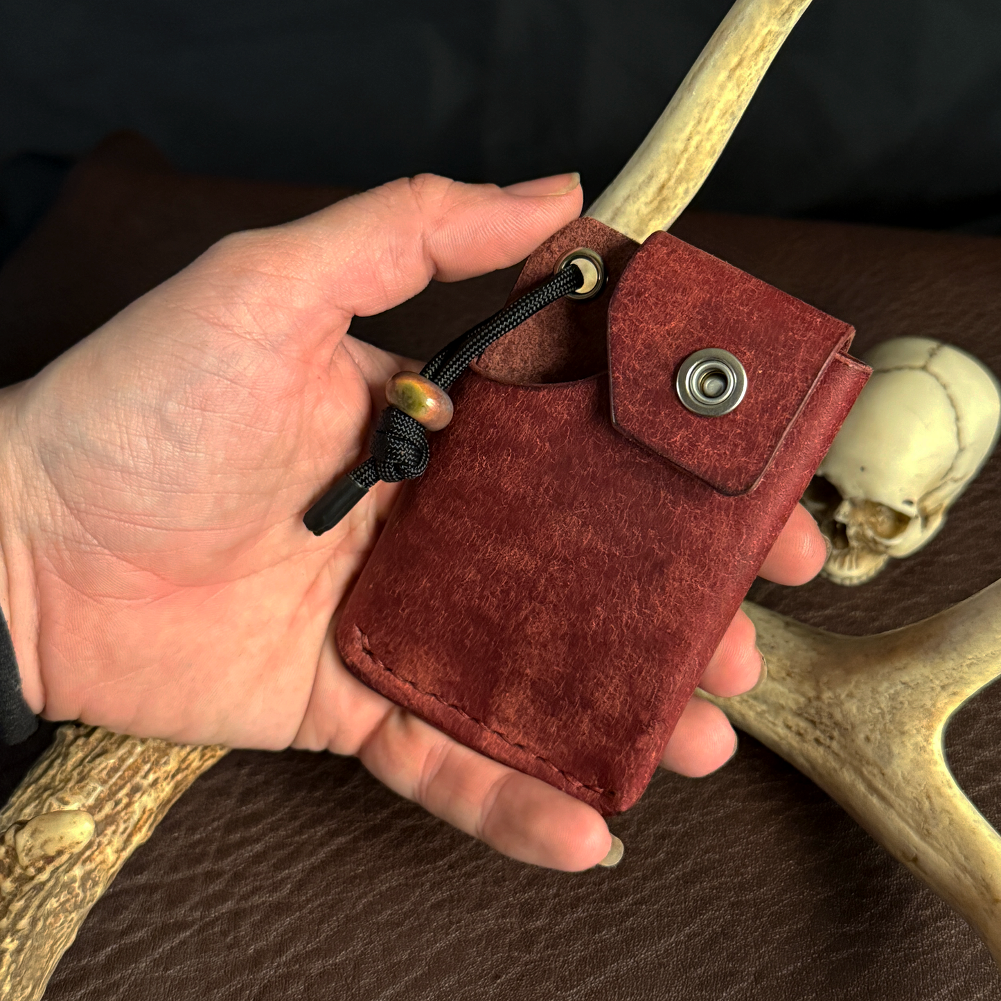 Tauren EDC Wallet Bordeaux Pueblo. American Alligator Pocket. Burgundy Stitch. #189