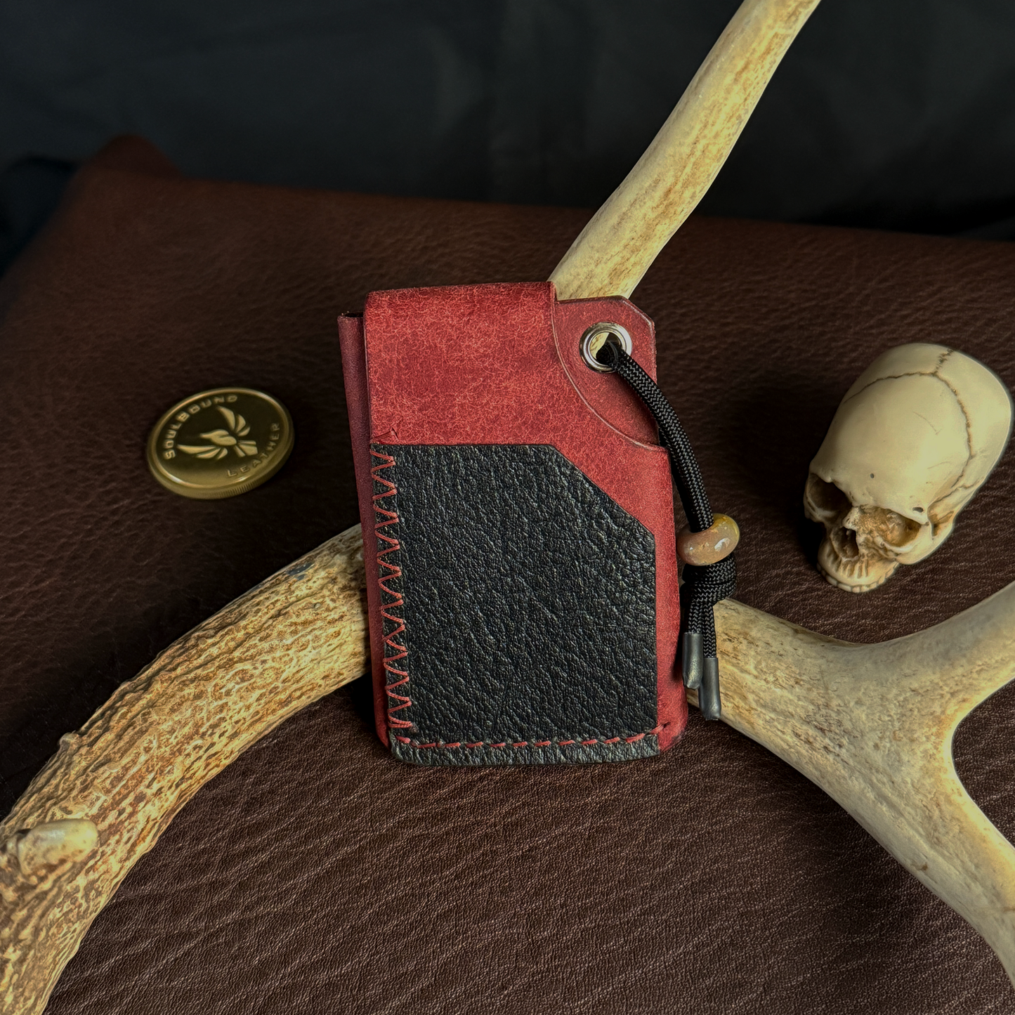 Tauren EDC Wallet Bordeaux Pueblo. Black Pocket. Burgundy Stitch. #193