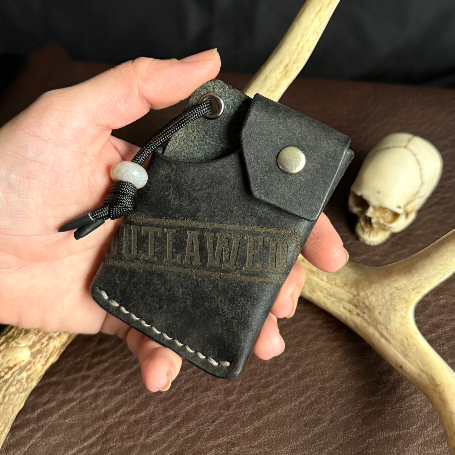Tauren EDC Wallet Black Pueblo. OUTLAWED. Grey Stitch. #196