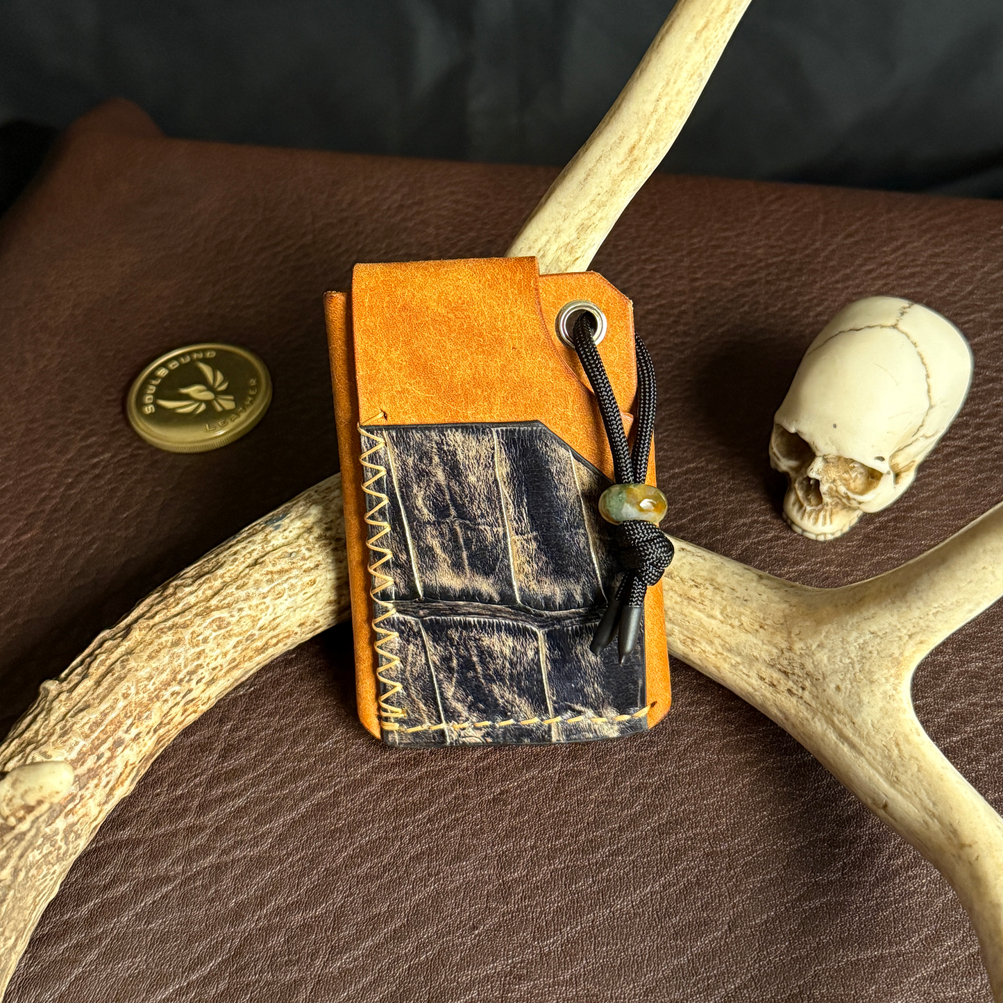 Tauren EDC Wallet Olmo Pueblo. American Alligator Pocket. Tan Stitch. #190