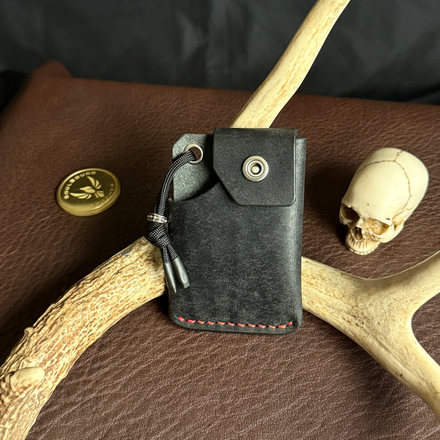 Tauren EDC Wallet Black Pueblo. Red Buttero Pocket. Red Stitch. #197