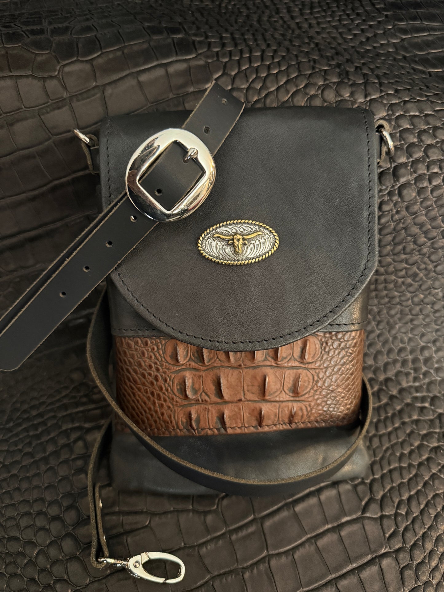 Small Night Rider Leather Crossbody Bag - Concho - Western Gothic Biker Purse | SoulBound Leather 215