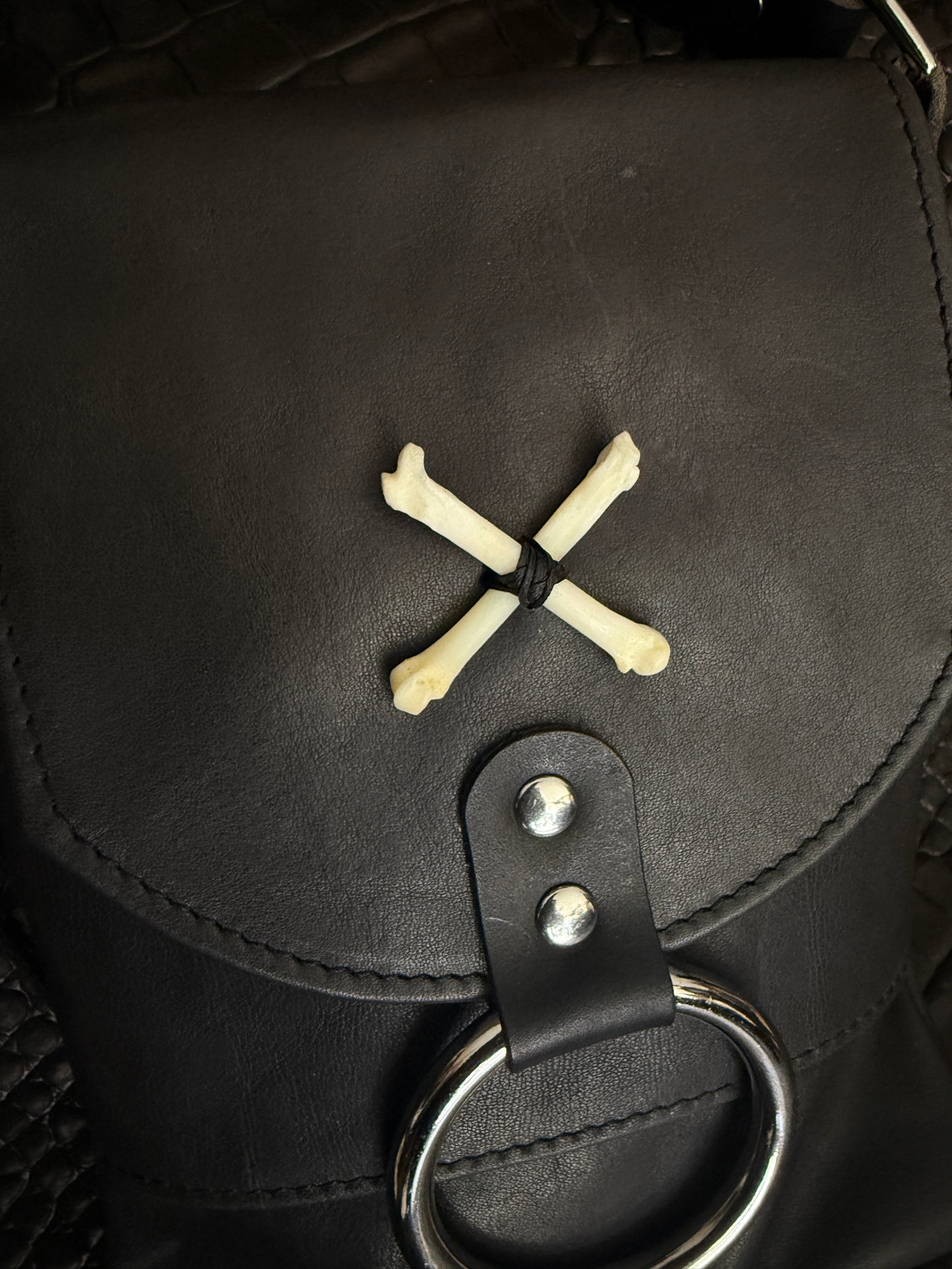 Small Night Rider Leather Crossbody Bag - Crossbones - Western Gothic Biker Purse | SoulBound Leather 216