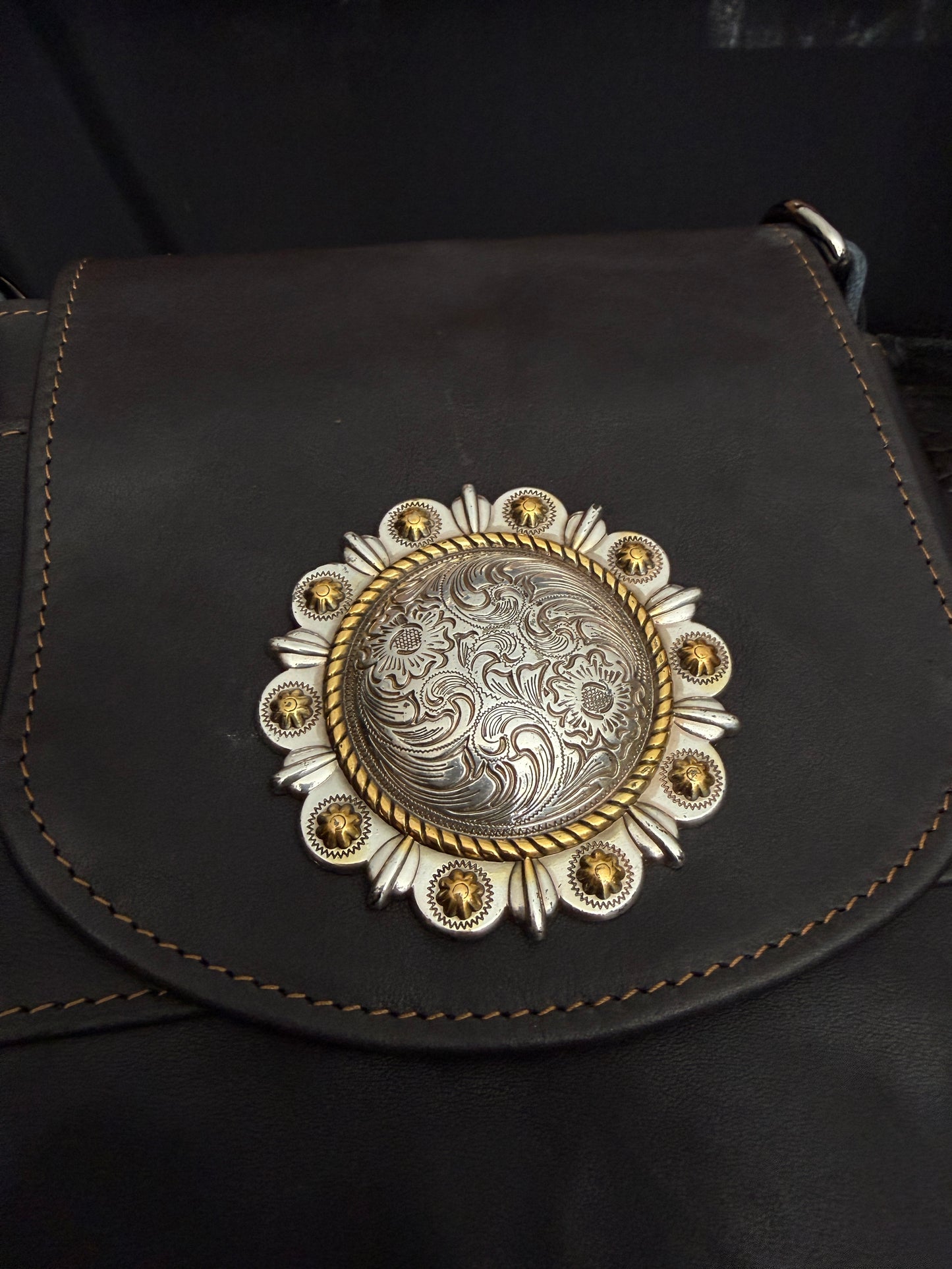 Standard Night Rider Leather Crossbody Bag - With Large Concho - Western Gothic Biker Purse | SoulBound Leather 221