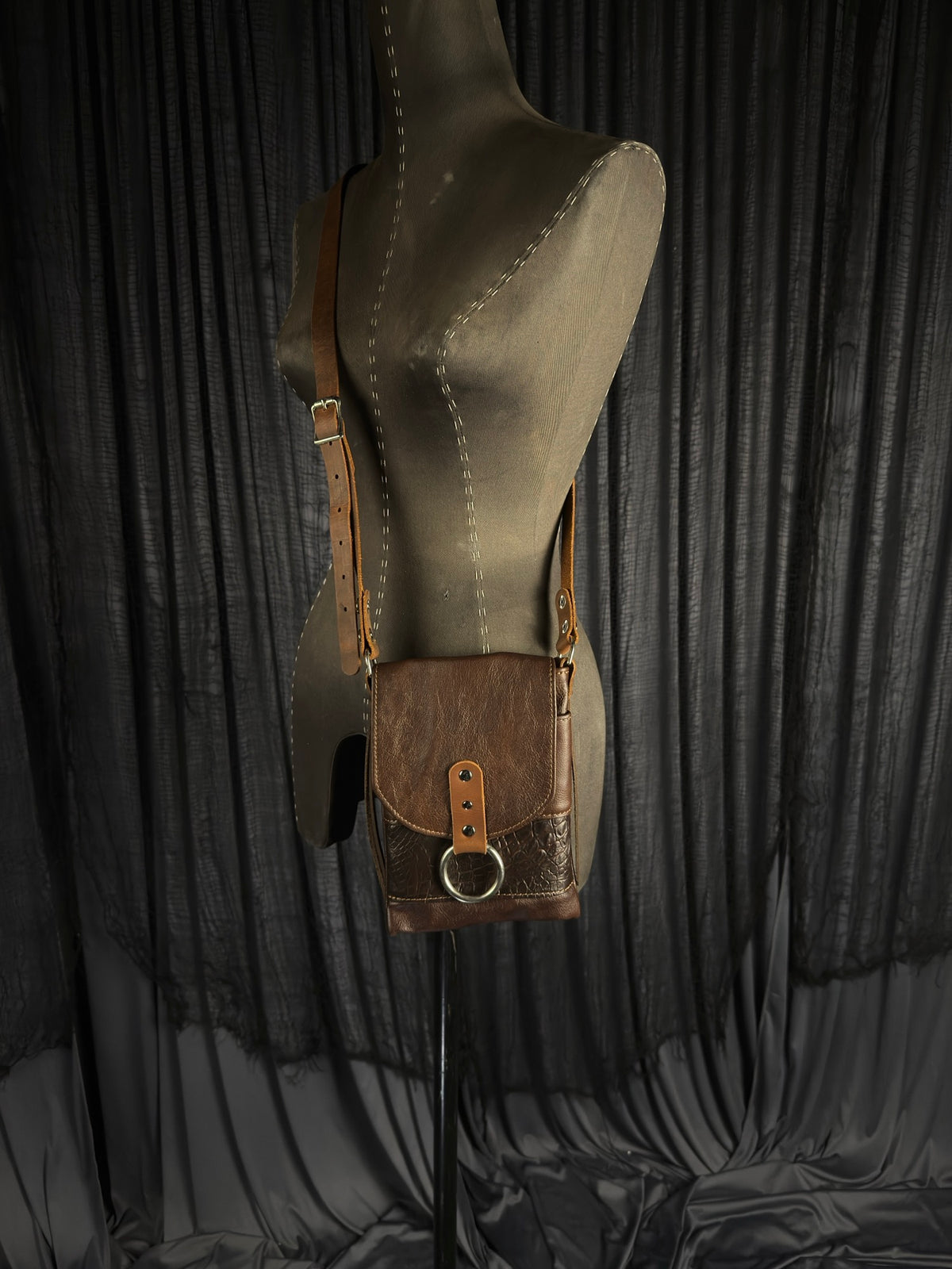 Small Night Rider Brown Leather Crossbody Bag - Western Gothic Biker Purse | SoulBound Leather 231