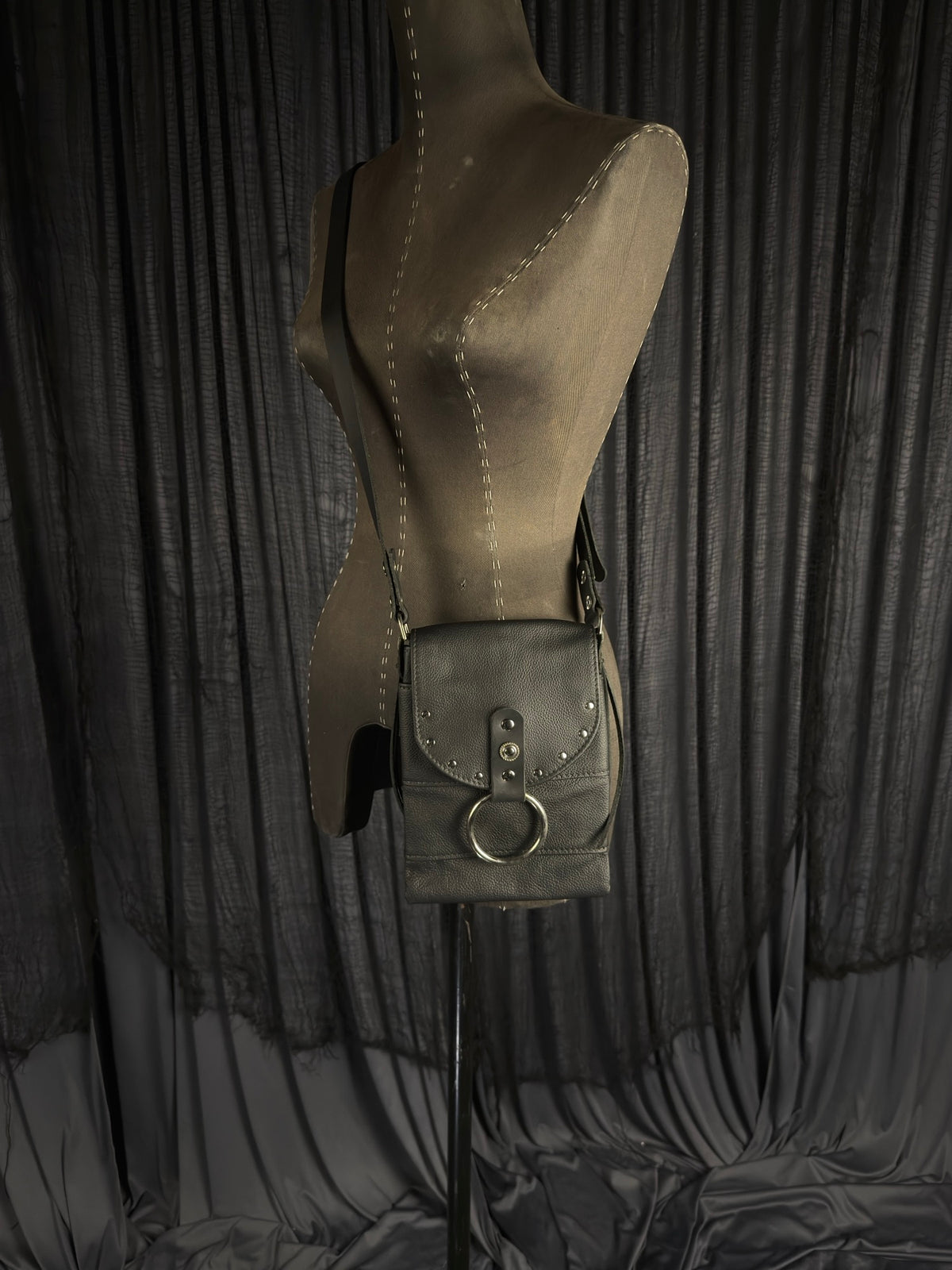 Small Night Rider Studded Leather Crossbody Bag - Western Gothic Biker Purse | SoulBound Leather 229