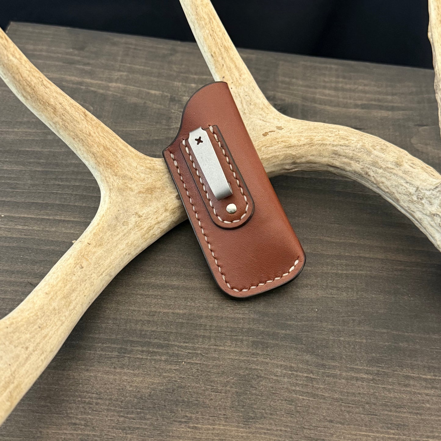 SBL Pocket Sheath. Small. Medium Brown. Cream Stitch. #119