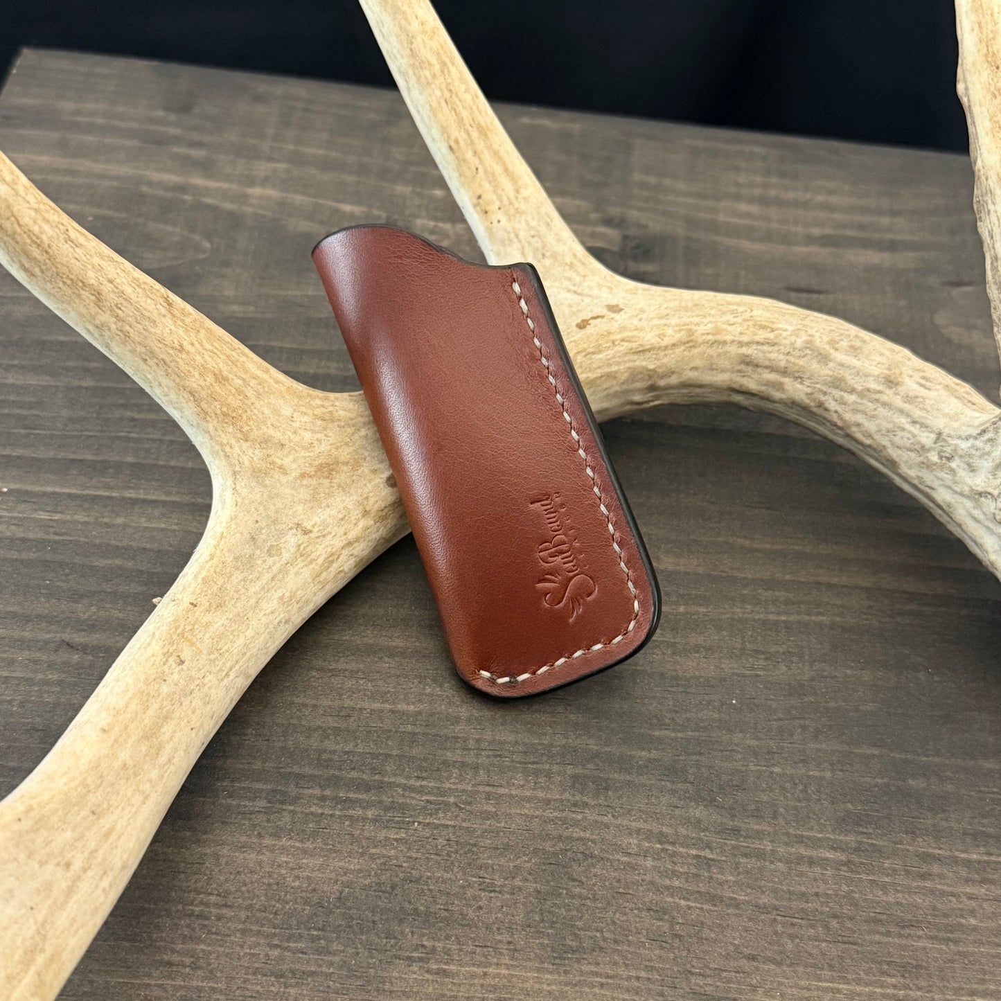 SBL Pocket Sheath. Small. Medium Brown. Cream Stitch. #119