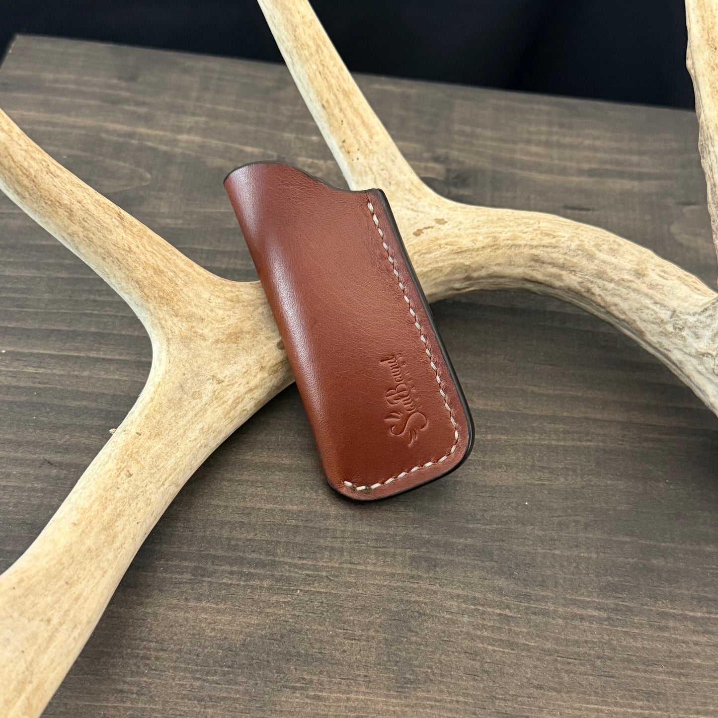SBL Pocket Sheath. Small. Medium Brown. Cream Stitch. #119