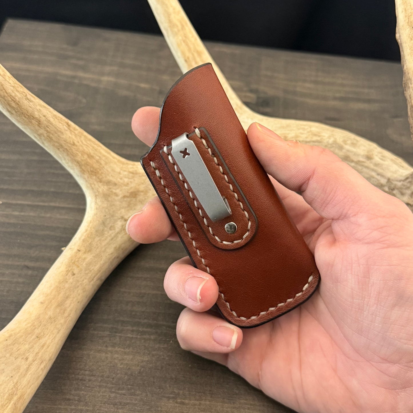 SBL Pocket Sheath. Small. Medium Brown. Cream Stitch. #119