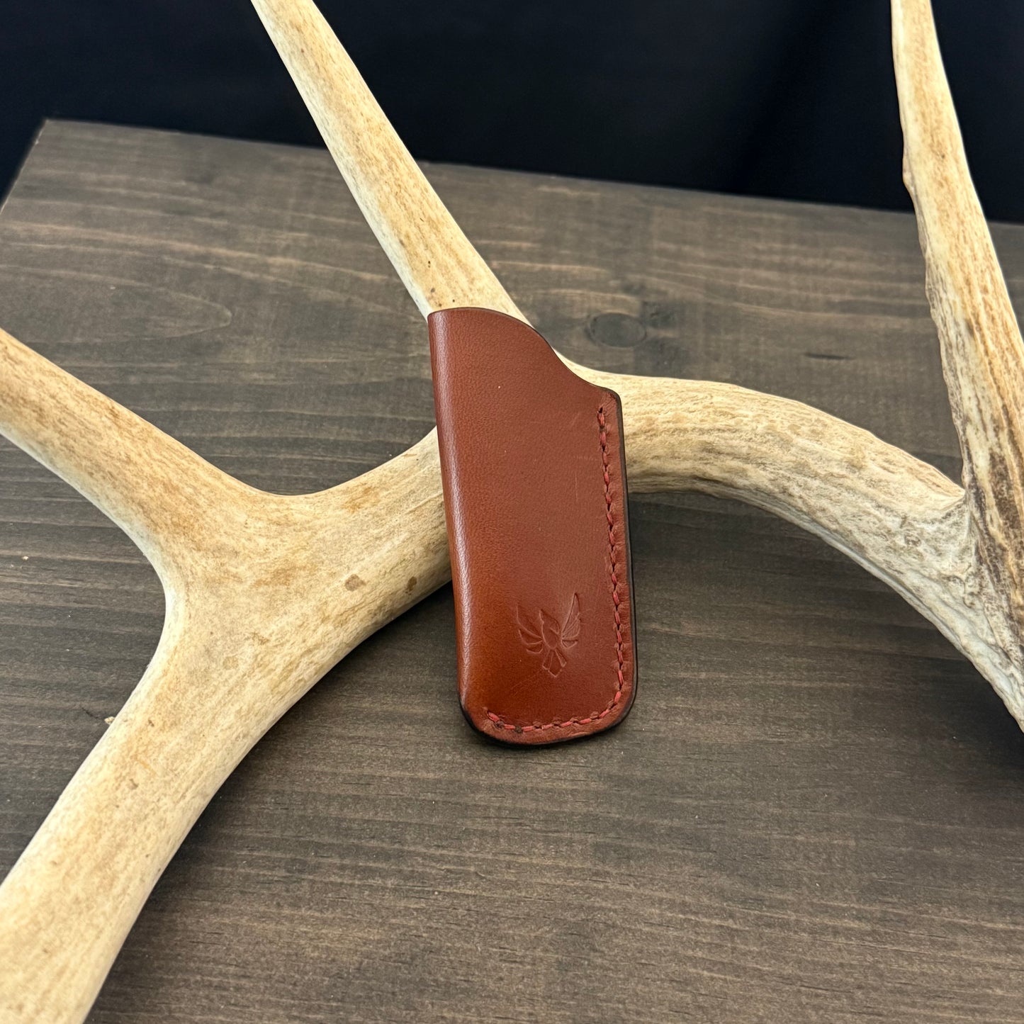 SBL Pocket Sheath. Micro. Medium Brown. Red Stitch. #125