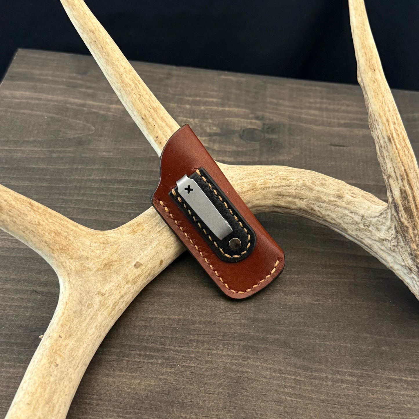 SBL Pocket Sheath. Micro. Medium Brown. Black Accent. Tan Stitch. #126