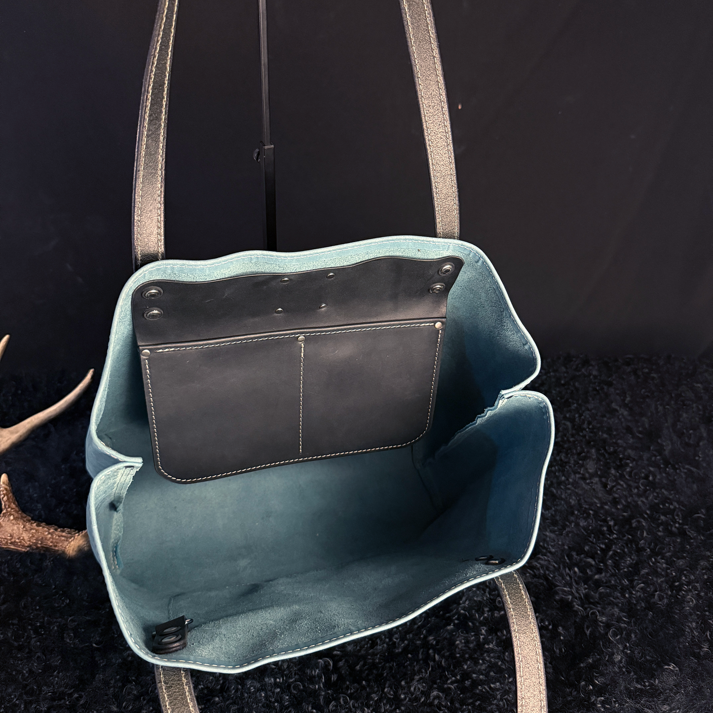 Dustwalker Tote - Slate Blue with Embossed Snakeskin Pocket and Midnight Black Accents #198