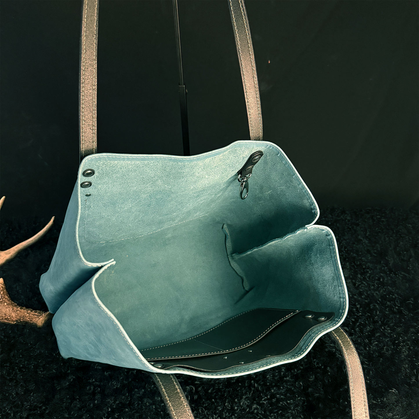 Dustwalker Tote - Slate Blue with Embossed Snakeskin Pocket and Midnight Black Accents #198